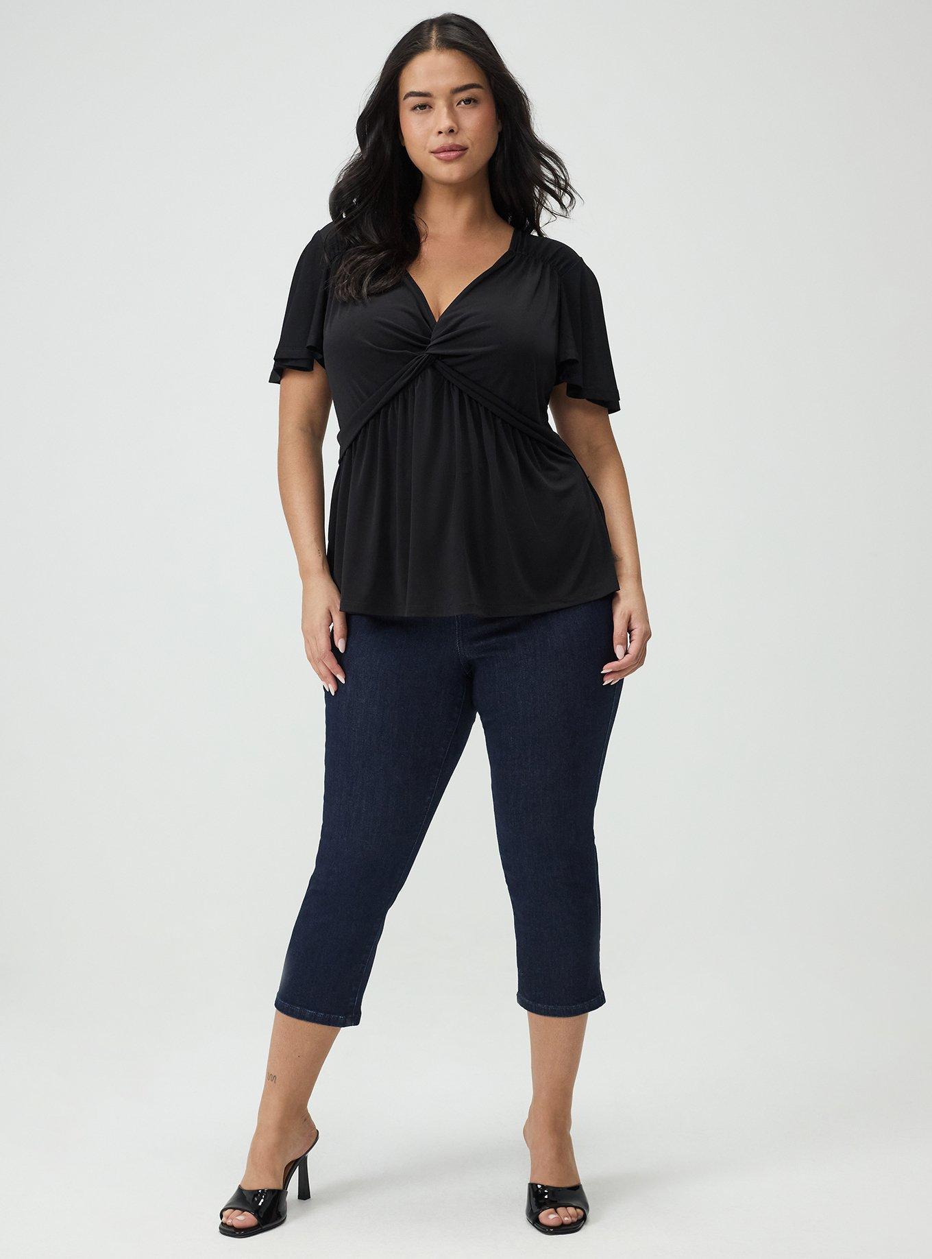 Twist Front Babydoll Top, DEEP BLACK, alternate