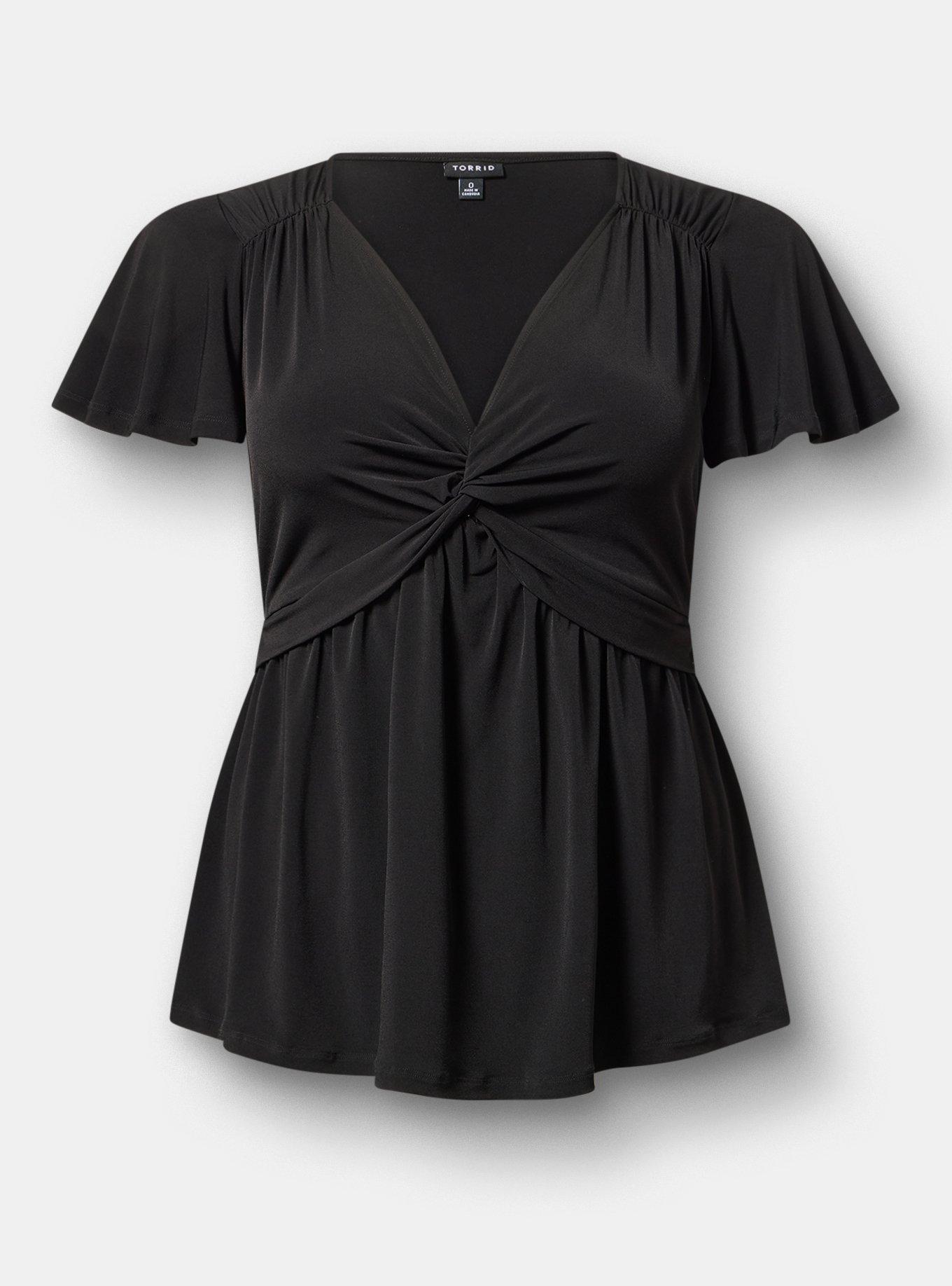 Twist Front Babydoll Top, DEEP BLACK, hi-res