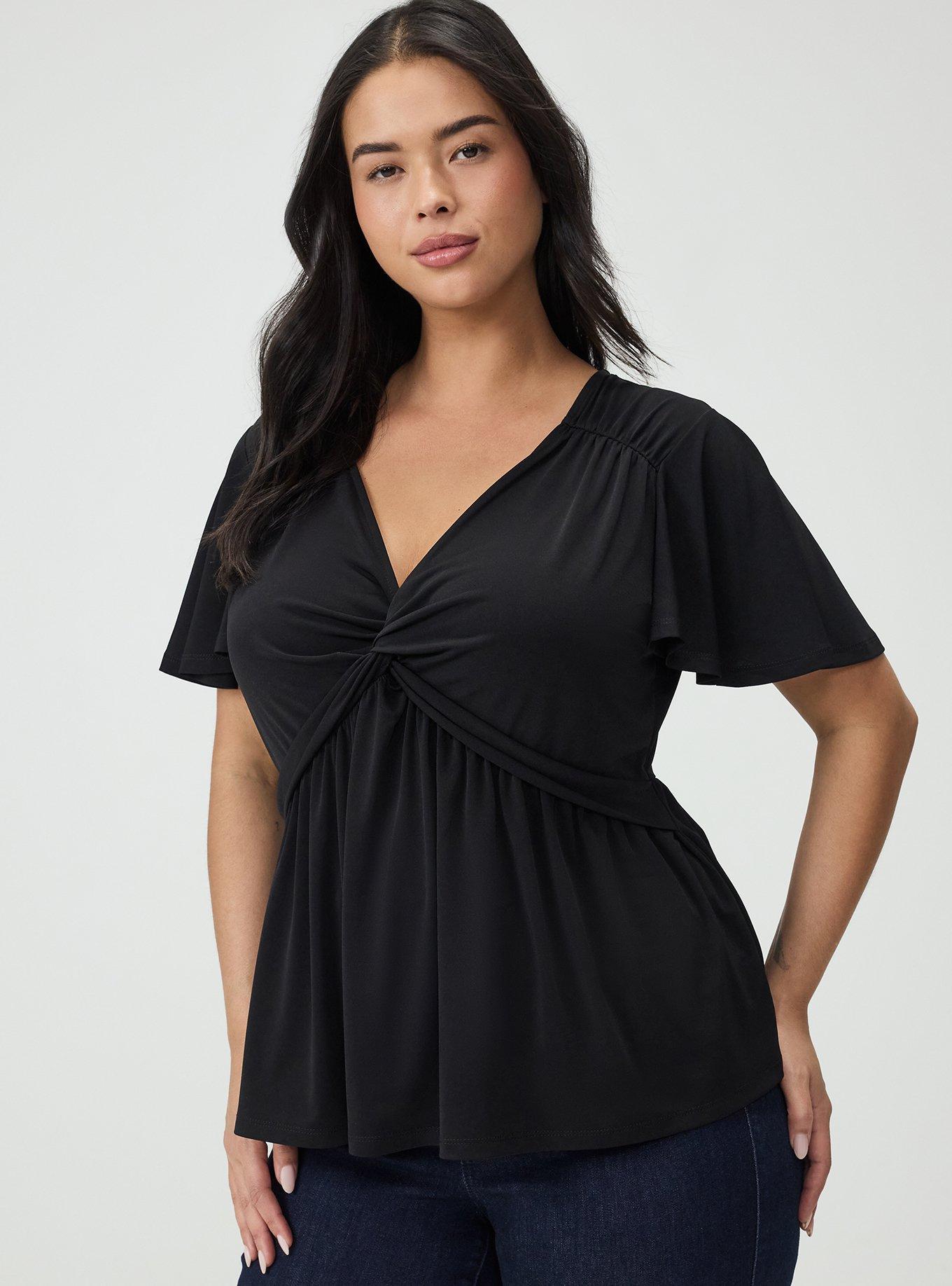 Twist Front Babydoll Top, DEEP BLACK, hi-res