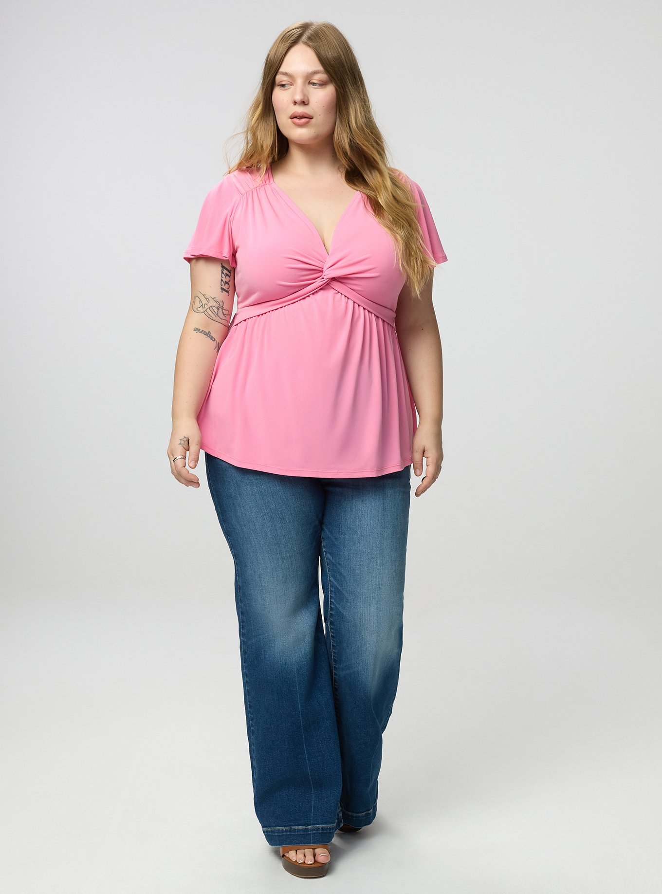 Flutter Sleeve Twist Front Babydoll, AURORA PINK, alternate