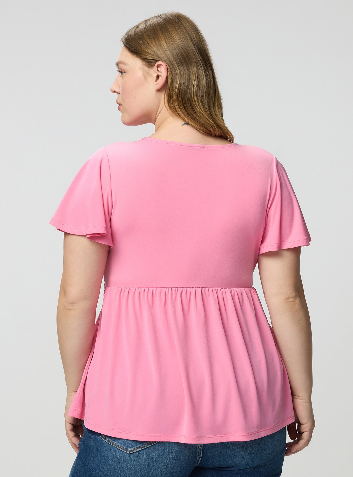 Flutter Sleeve Twist Front Babydoll, AURORA PINK, alternate