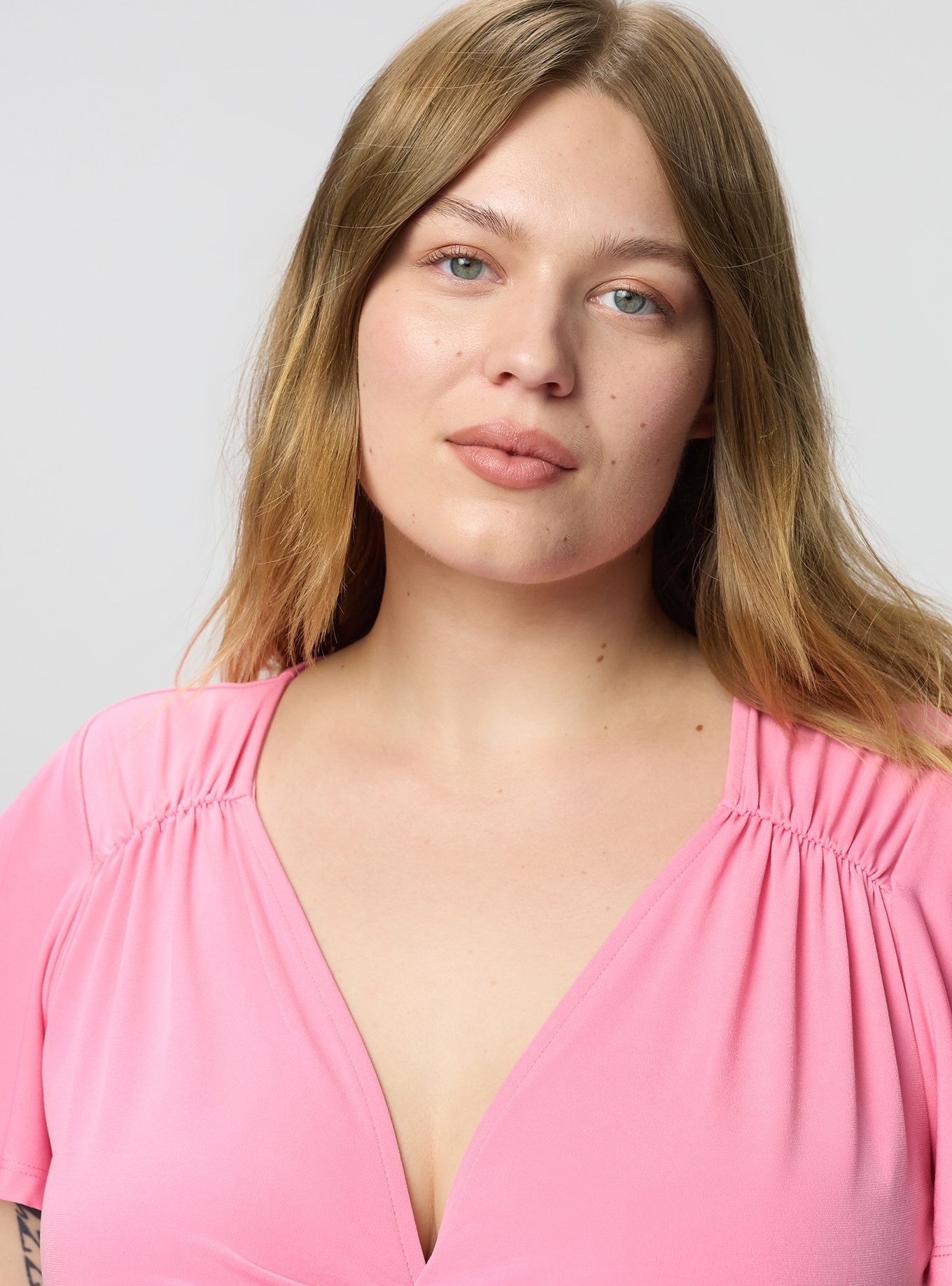 Flutter Sleeve Twist Front Babydoll, AURORA PINK, alternate
