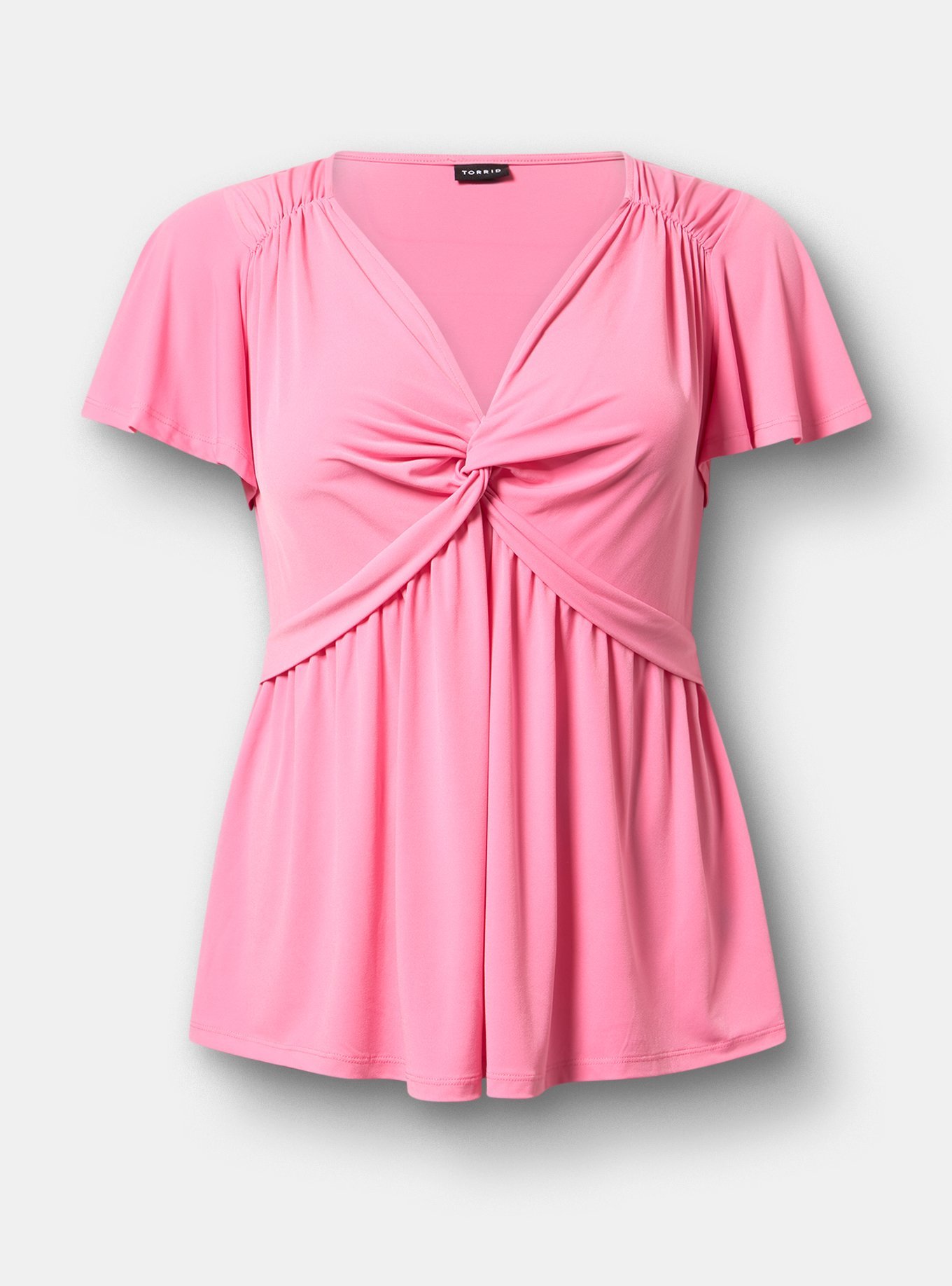 Flutter Sleeve Twist Front Babydoll, AURORA PINK, flat
