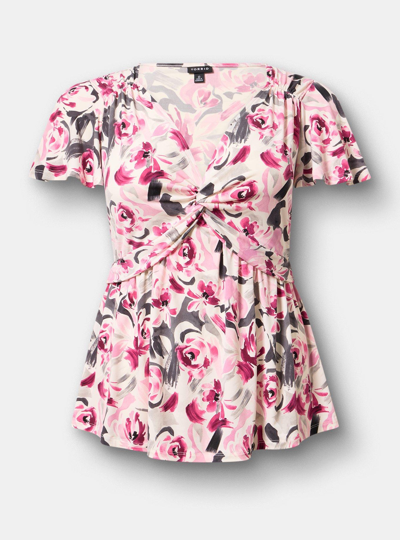 Twist Front Babydoll Top, ARTIST FLORAL WHITE, hi-res