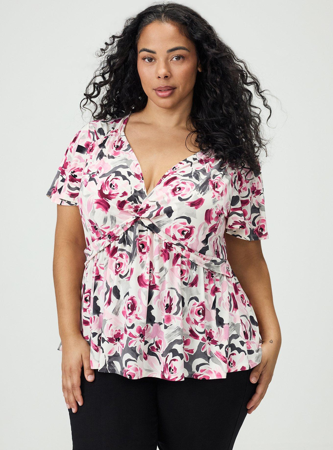 Twist Front Babydoll Top, ARTIST FLORAL WHITE, hi-res