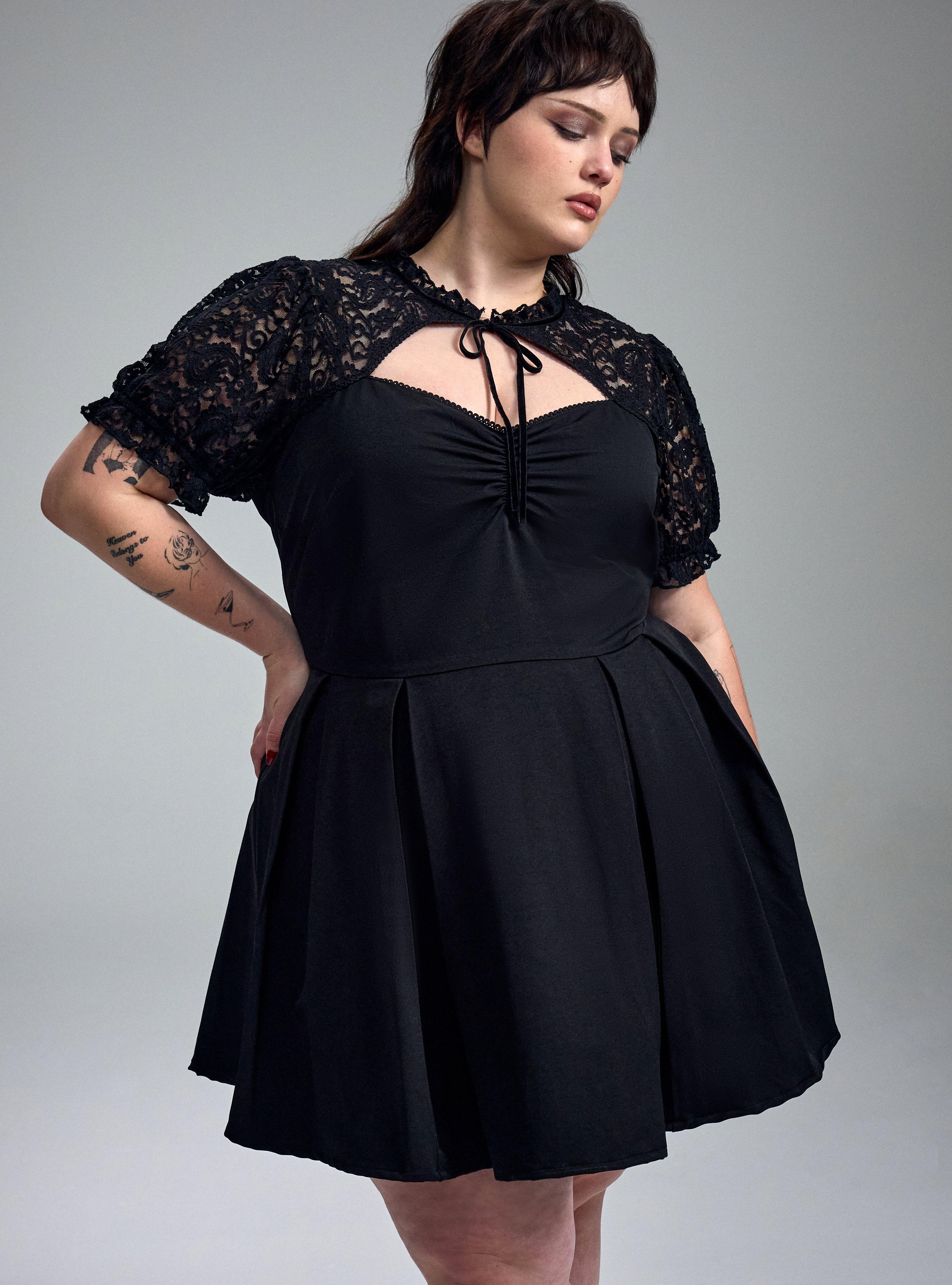 Nightfall Tie-Front Lace Detail Mini Dress, DEEP BLACK, alternate