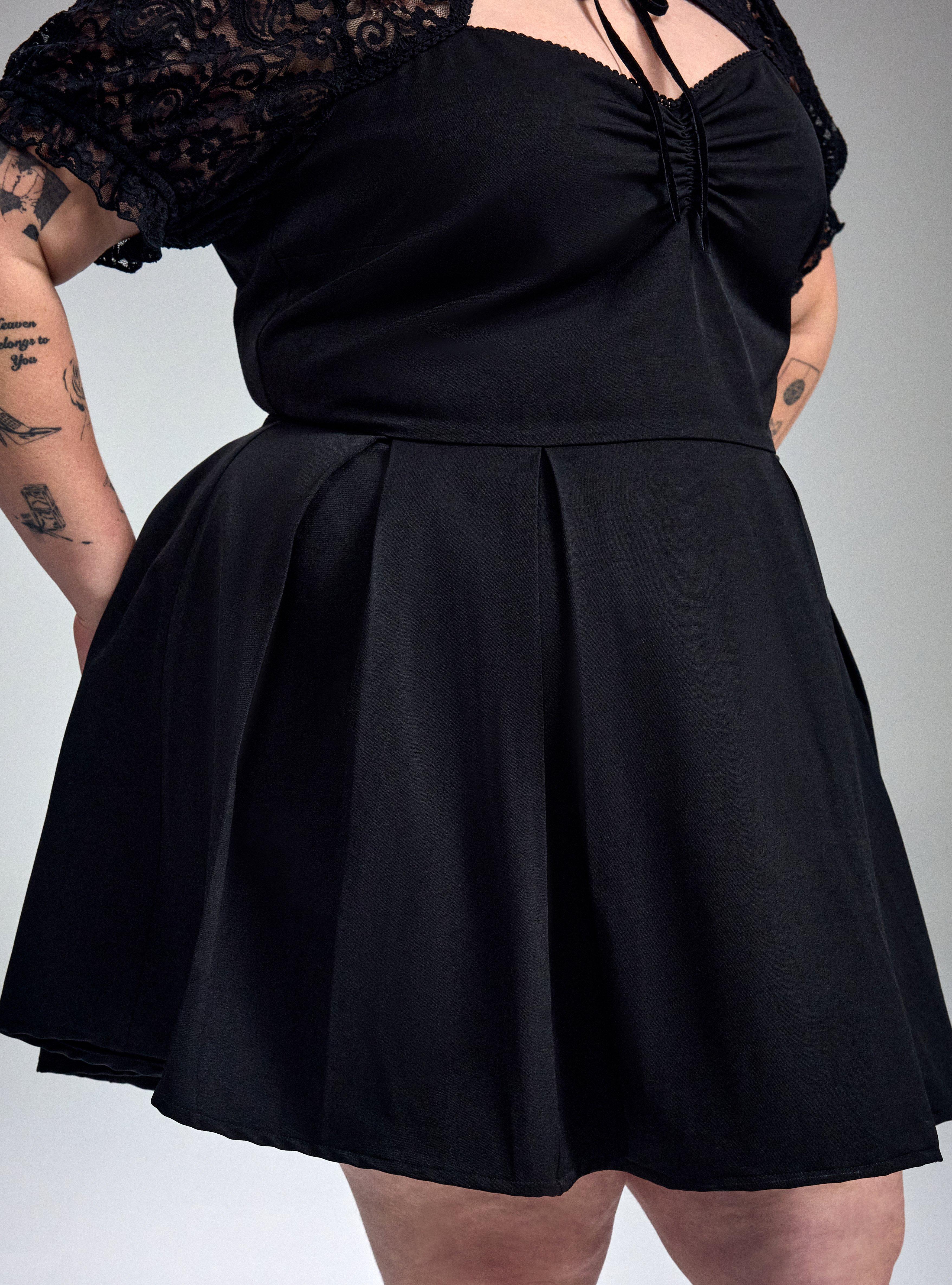 Nightfall Tie-Front Lace Detail Mini Dress, DEEP BLACK, alternate