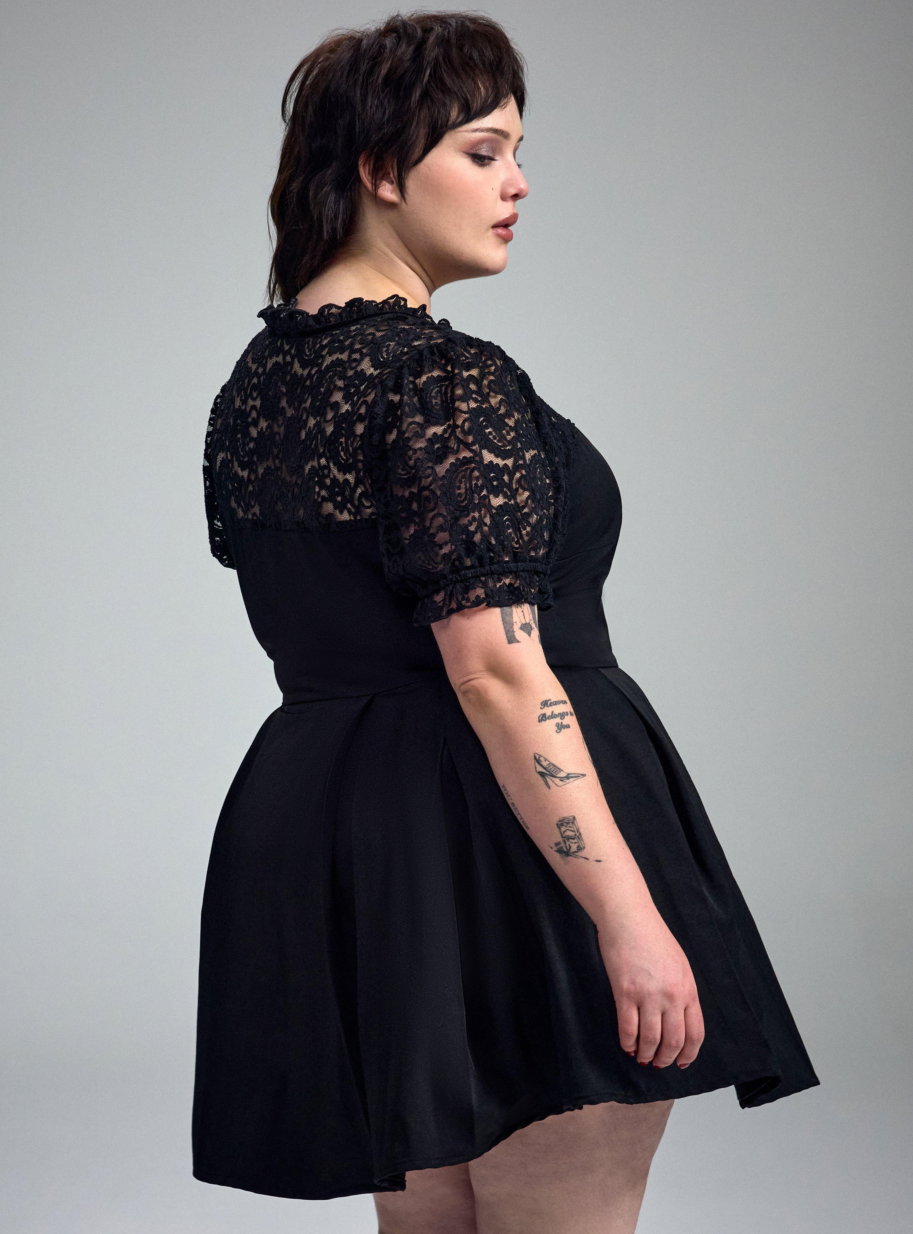 Nightfall Tie-Front Lace Detail Mini Dress, DEEP BLACK, alternate