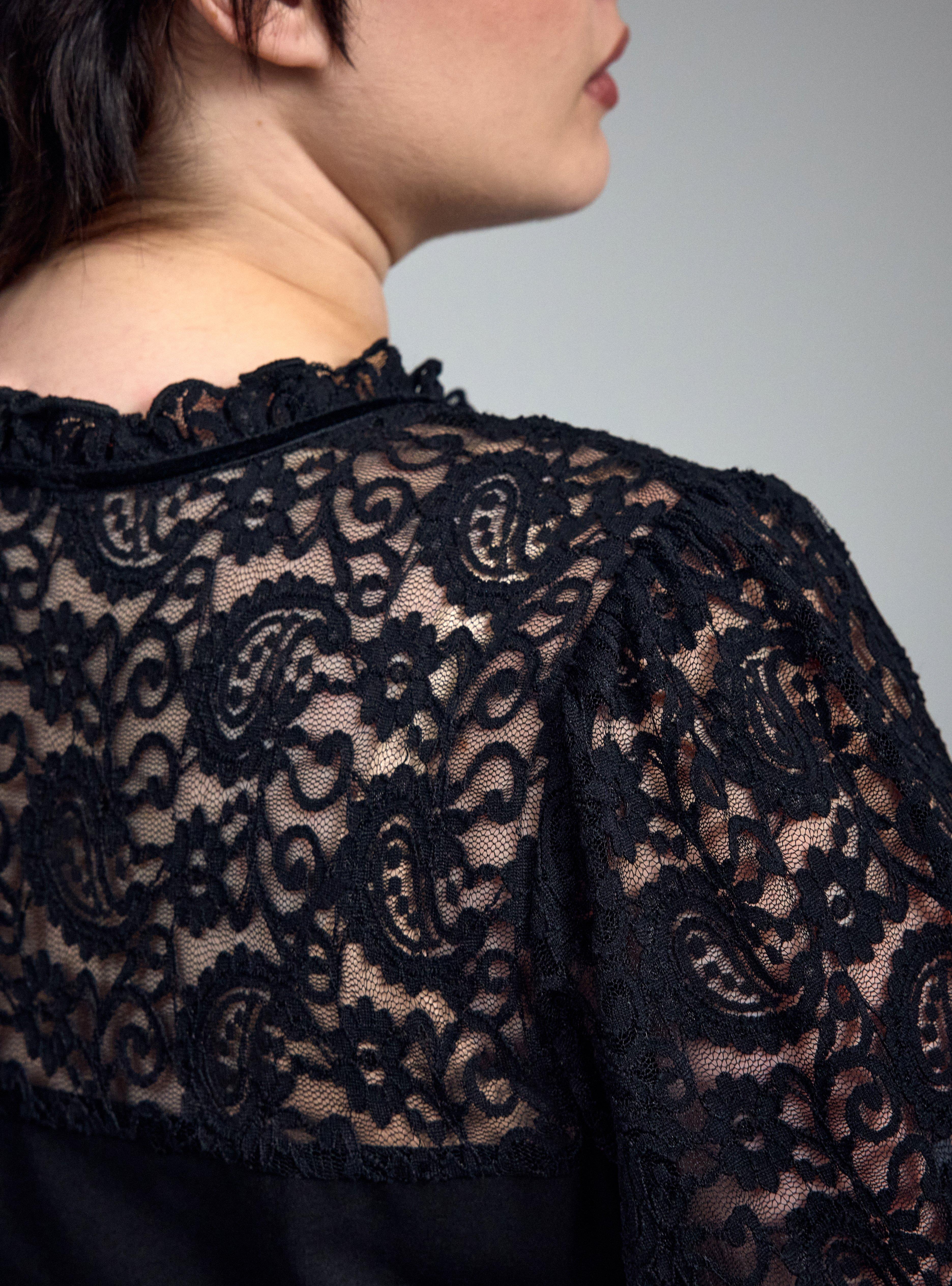 Nightfall Tie-Front Lace Detail Mini Dress, DEEP BLACK, alternate