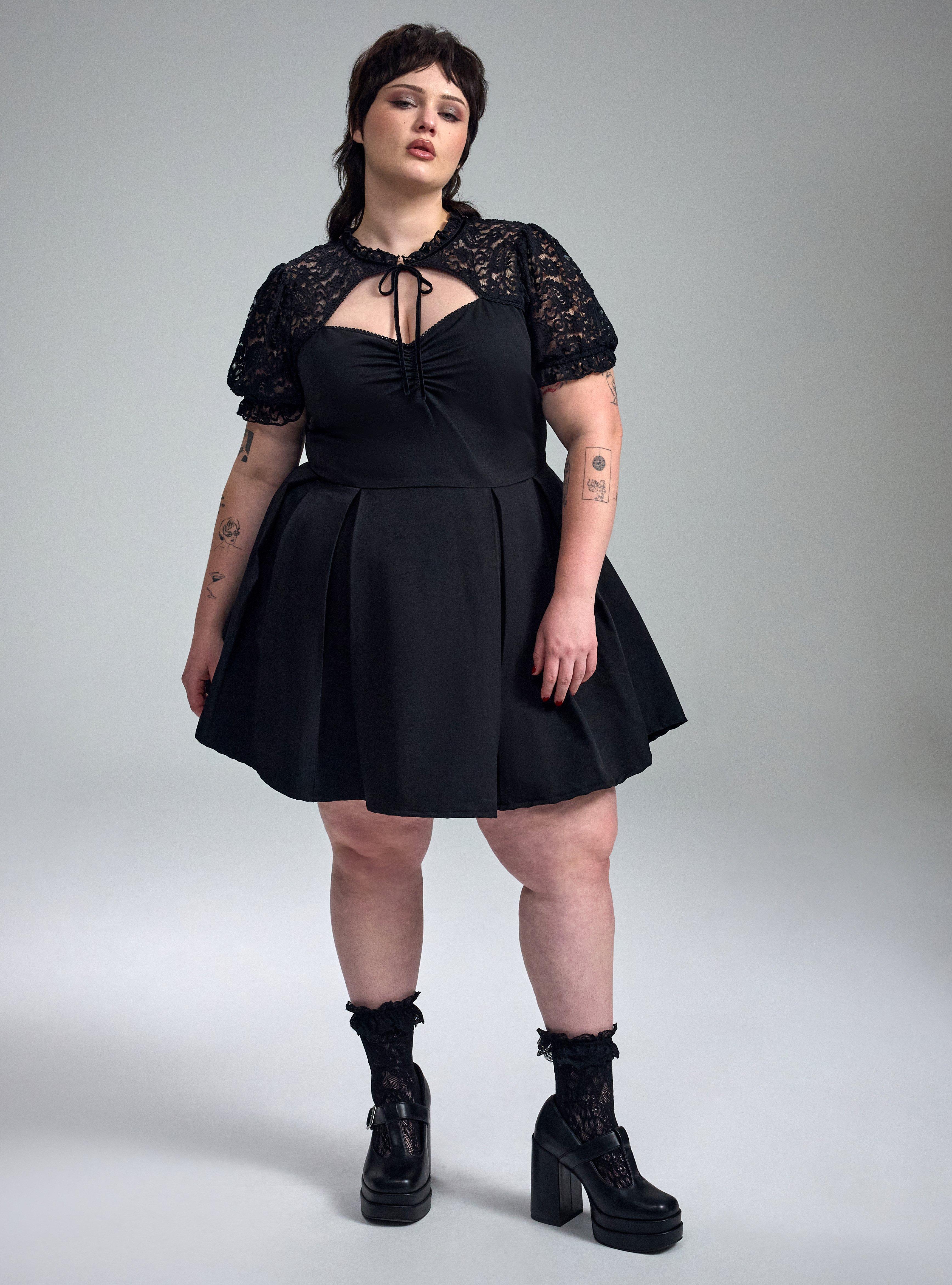 Nightfall Tie-Front Lace Detail Mini Dress, DEEP BLACK, hi-res