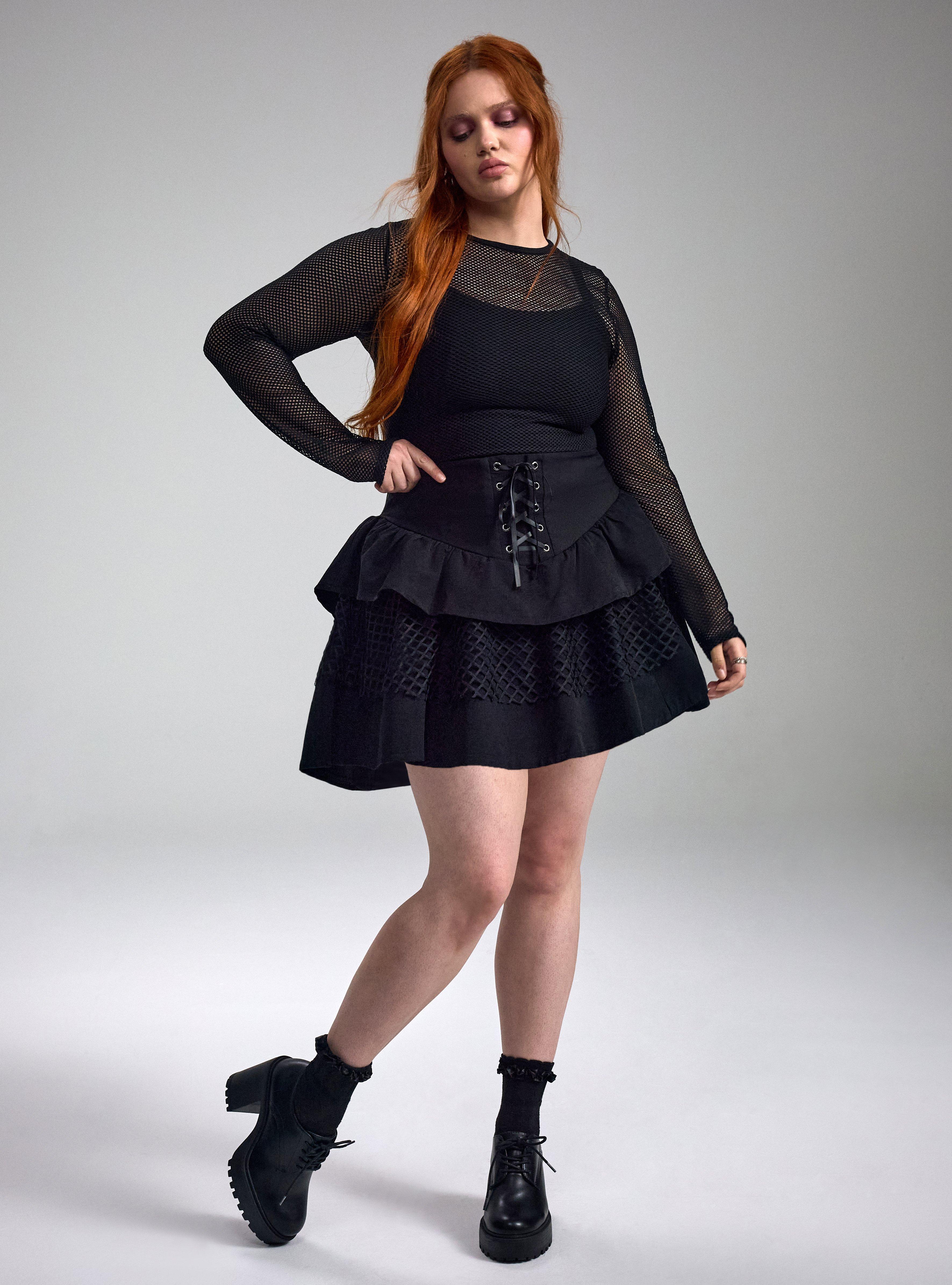 Nightfall Lace-Up Mini Skirt, DEEP BLACK, alternate