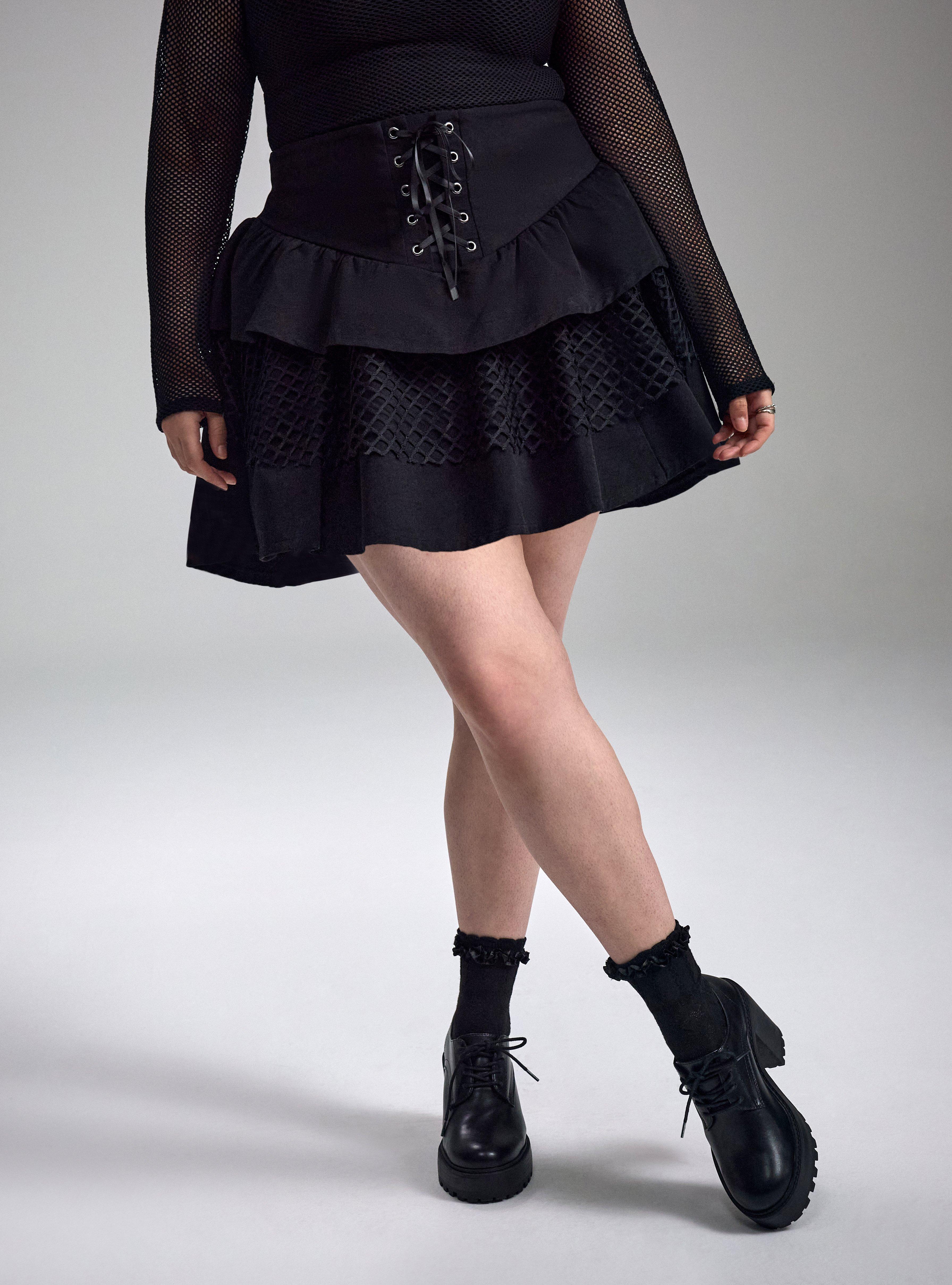 Nightfall Lace-Up Mini Skirt, DEEP BLACK, alternate