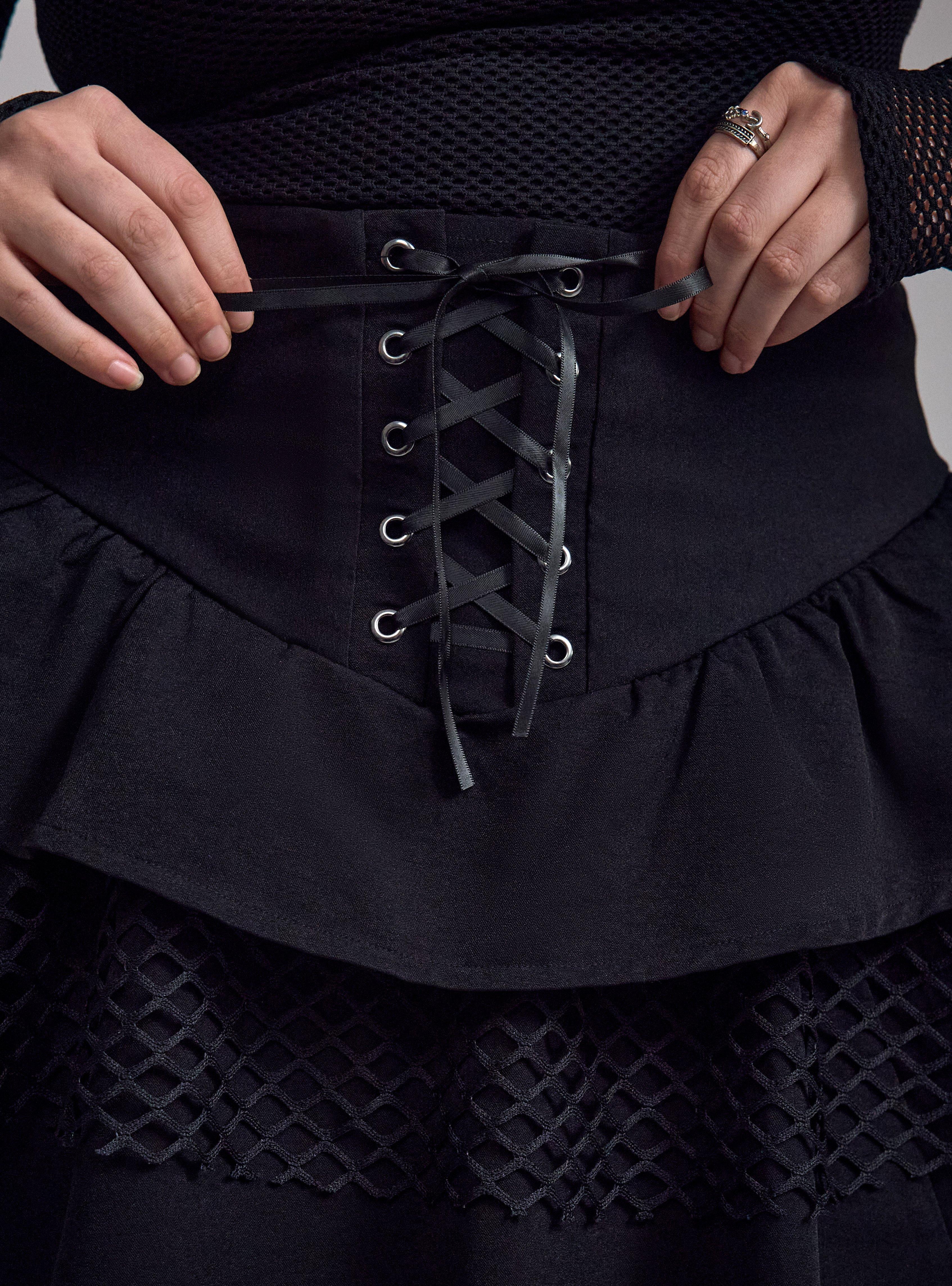 Nightfall Lace-Up Mini Skirt, DEEP BLACK, alternate