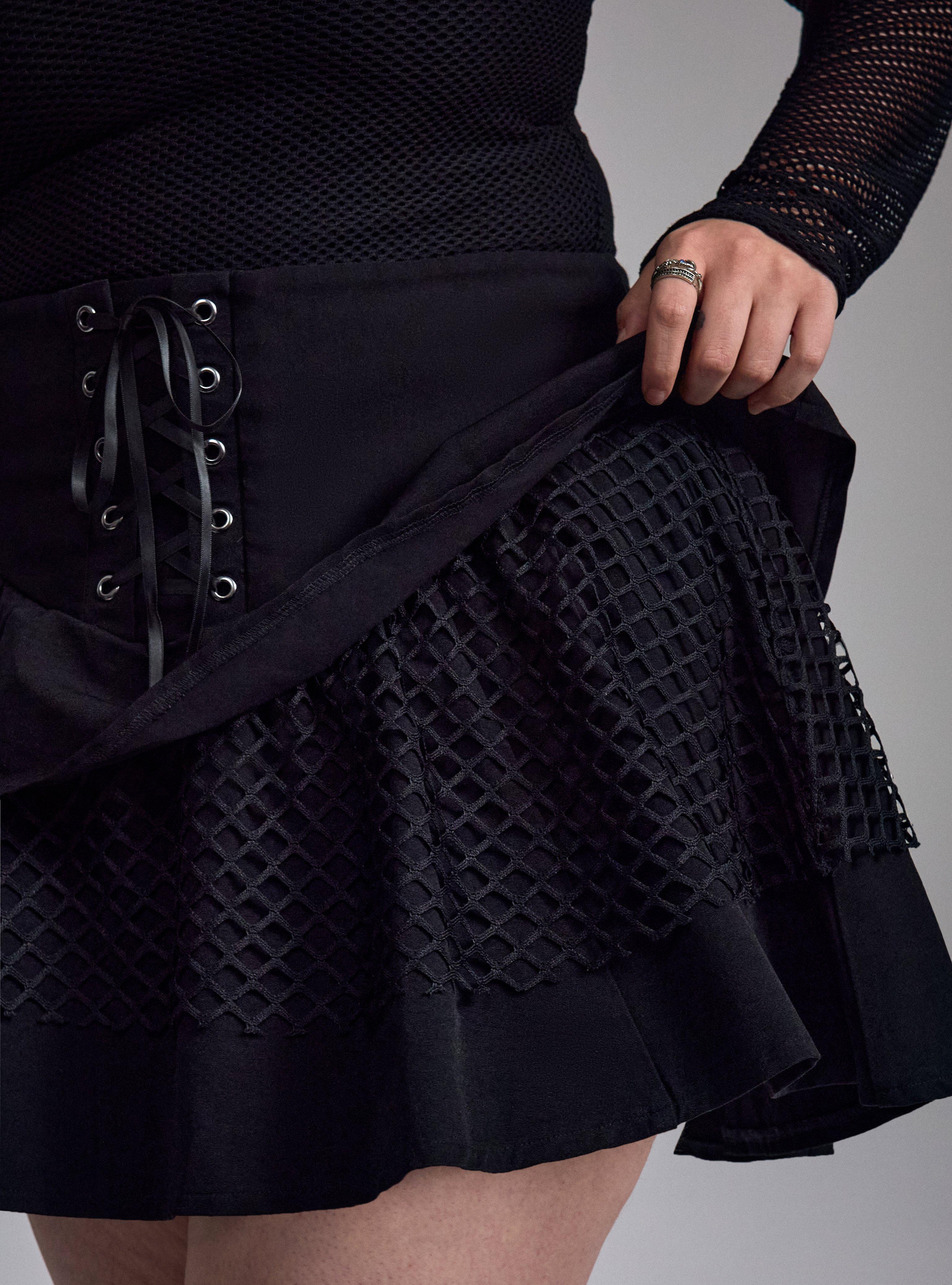 Nightfall Lace-Up Mini Skirt, DEEP BLACK, alternate