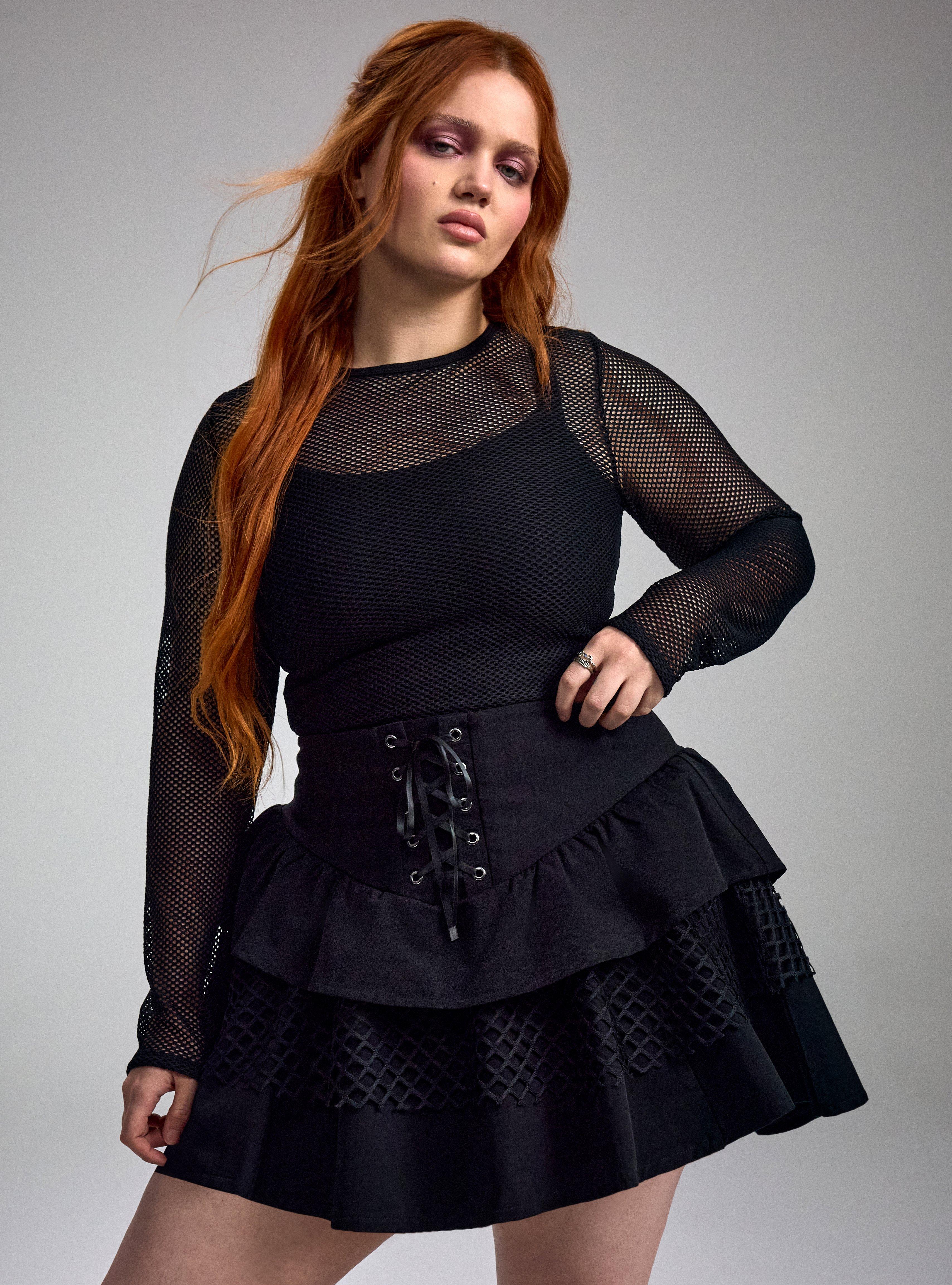 Nightfall Lace-Up Mini Skirt, DEEP BLACK, hi-res