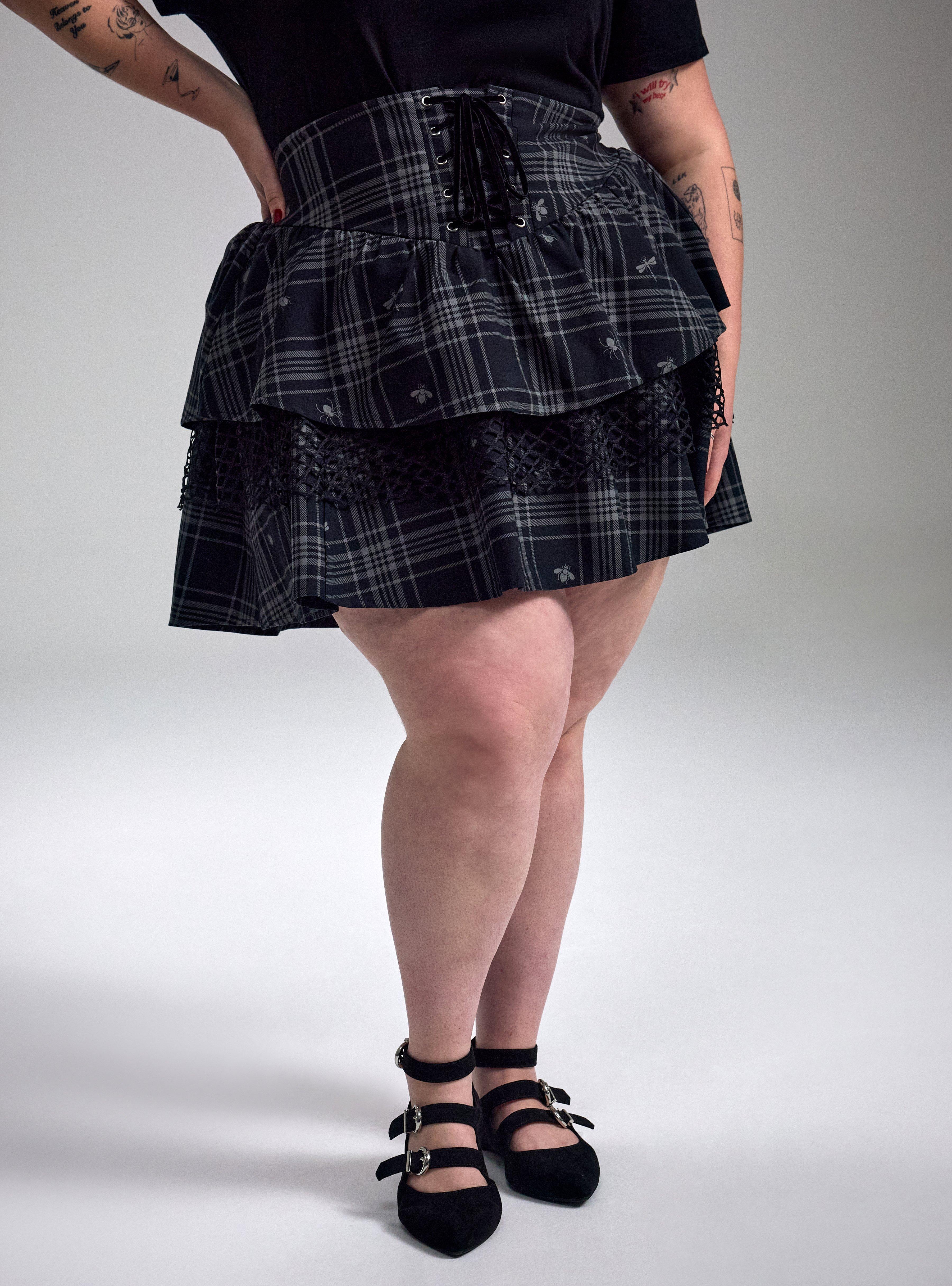 Nightfall Lace-Up Mini Skirt, INSECT PLAID DEEP BLACK, alternate