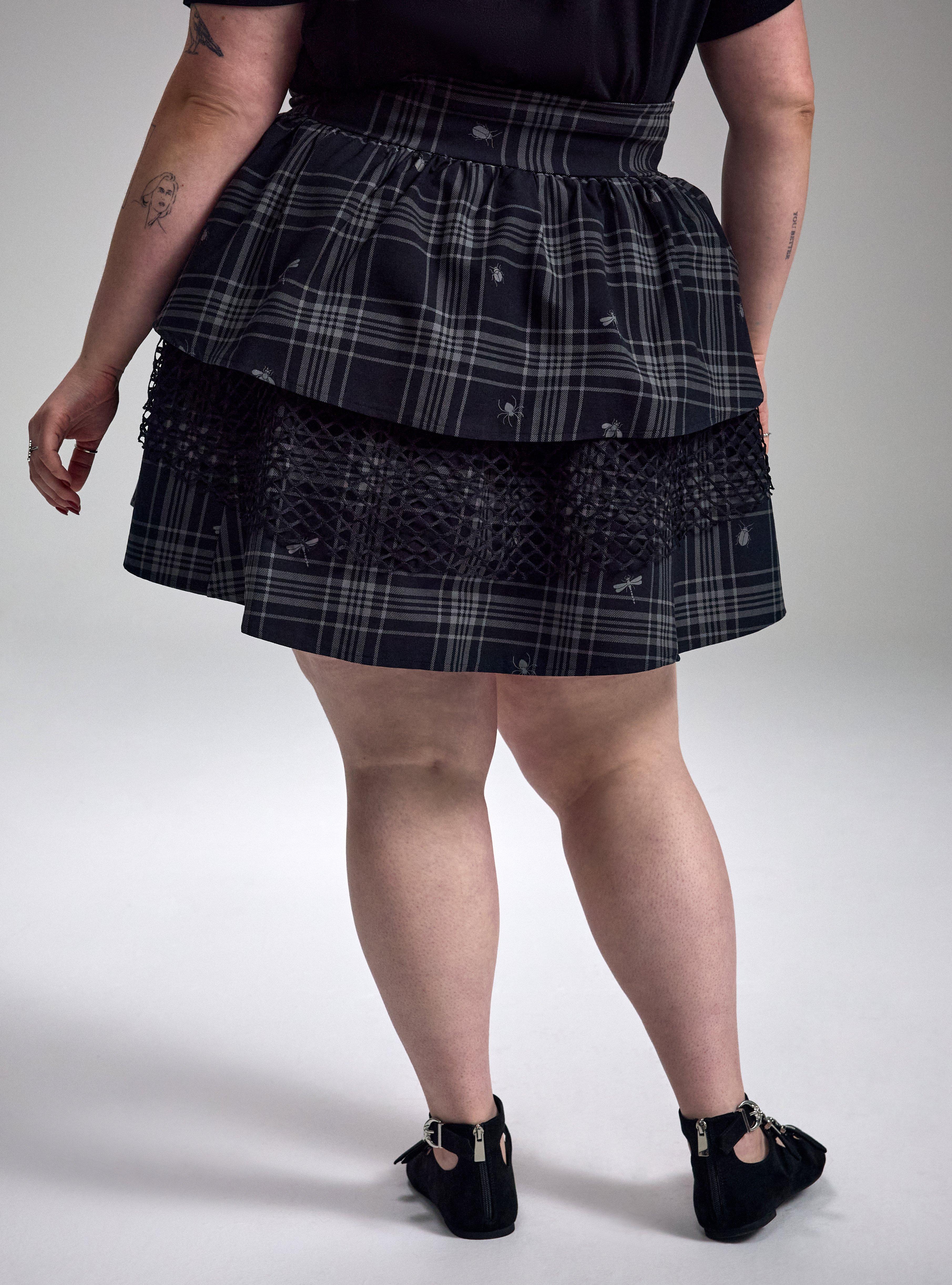 Nightfall Lace-Up Mini Skirt, INSECT PLAID DEEP BLACK, alternate