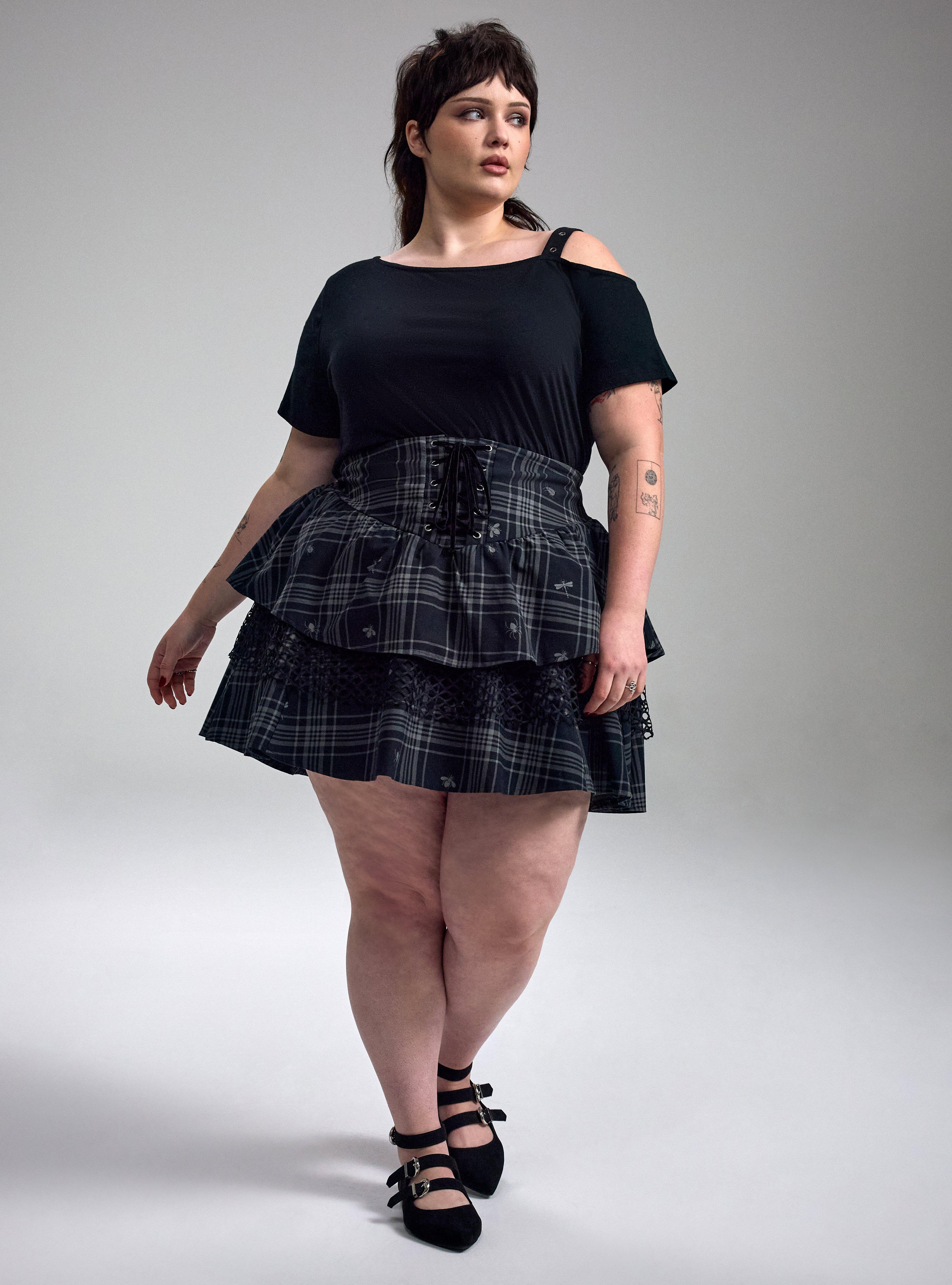 Nightfall Lace-Up Mini Skirt, INSECT PLAID DEEP BLACK, alternate