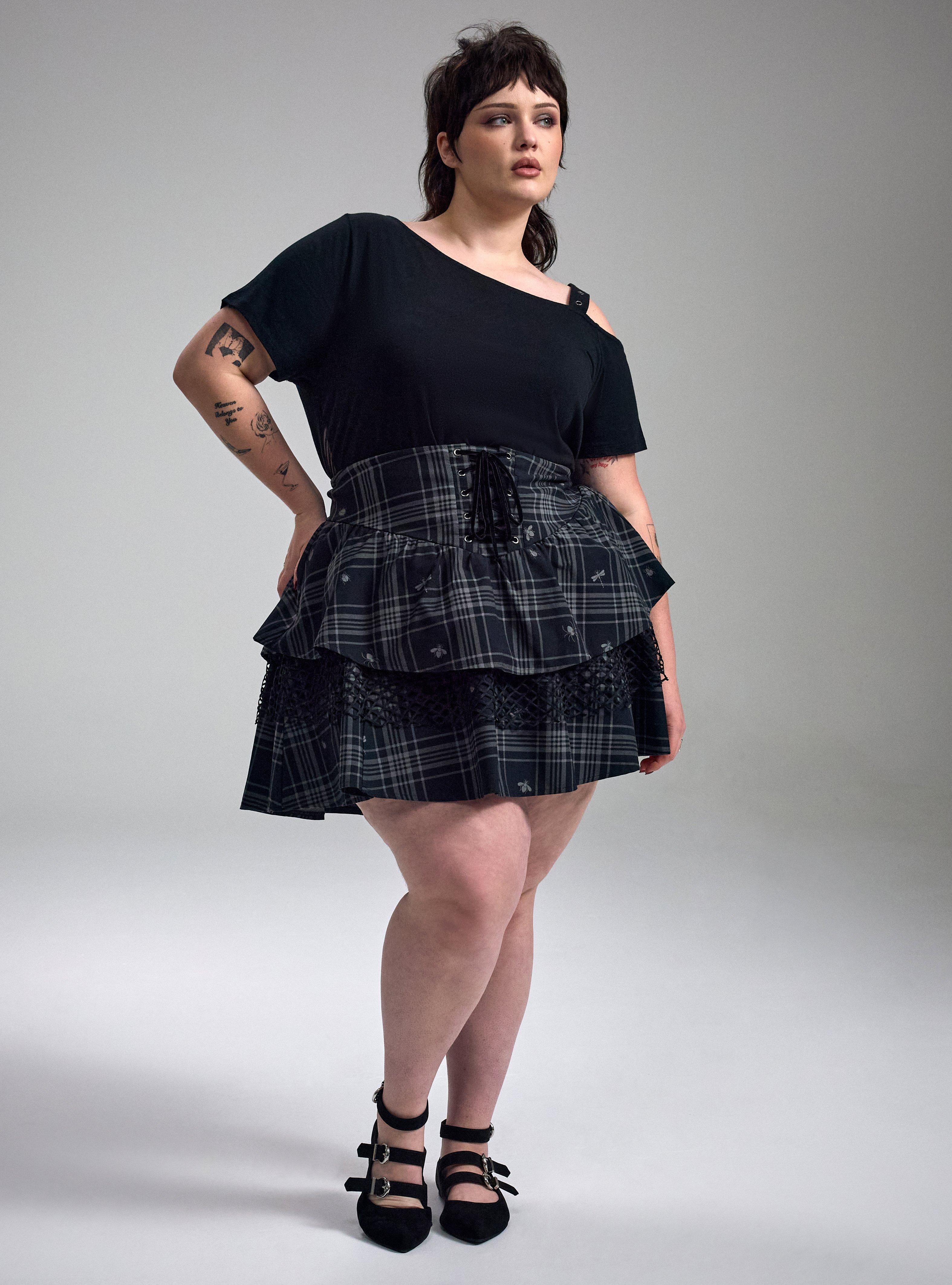 Nightfall Lace-Up Mini Skirt, INSECT PLAID DEEP BLACK, hi-res