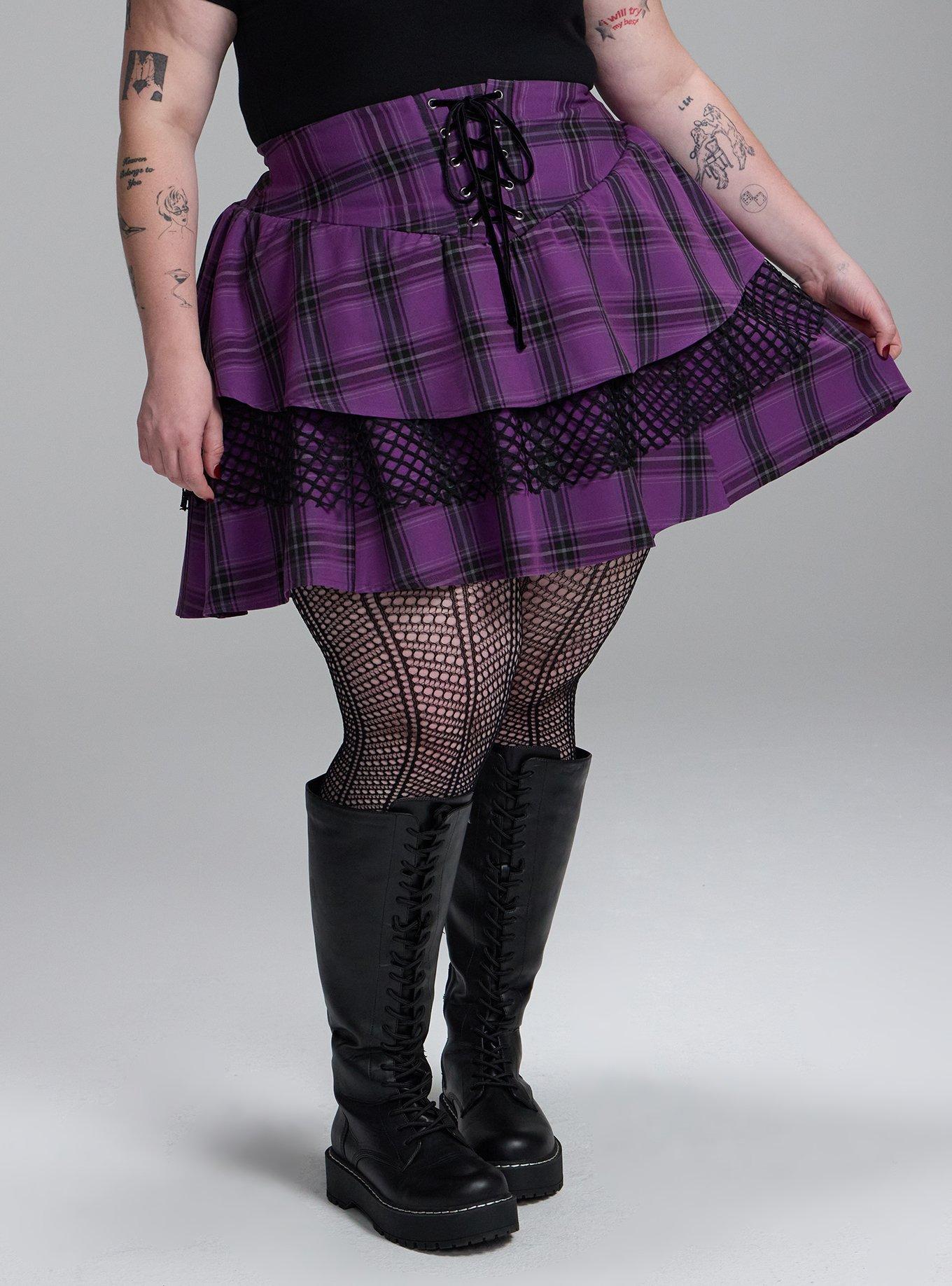 Nightfall Lace-Up Mini Skirt, PATINA PLAID PURPLE, alternate