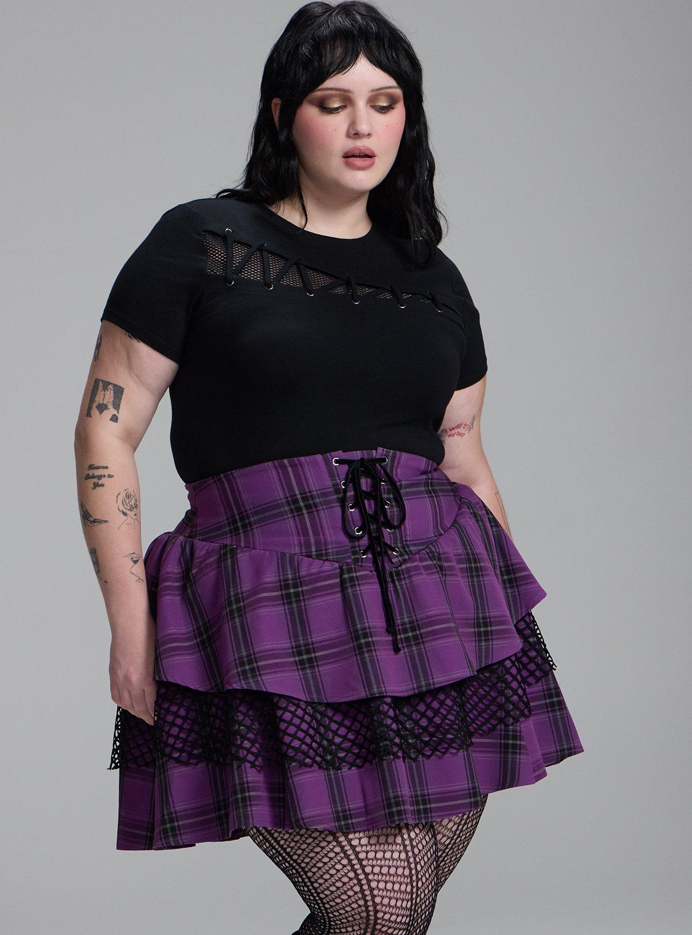 Nightfall Lace-Up Mini Skirt, PATINA PLAID PURPLE, alternate