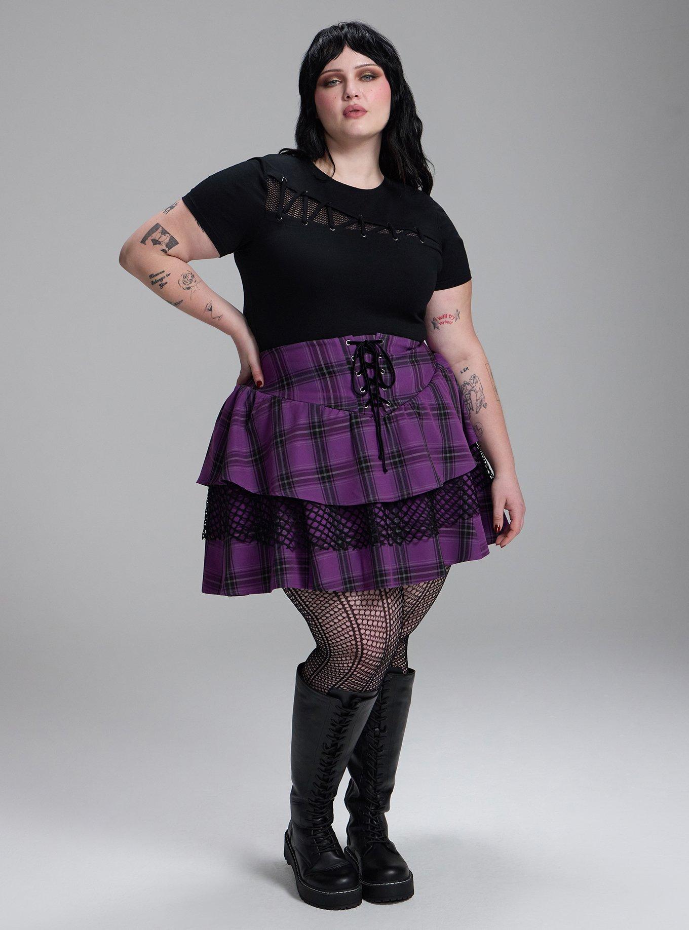 Nightfall Lace-Up Mini Skirt, PATINA PLAID PURPLE, alternate