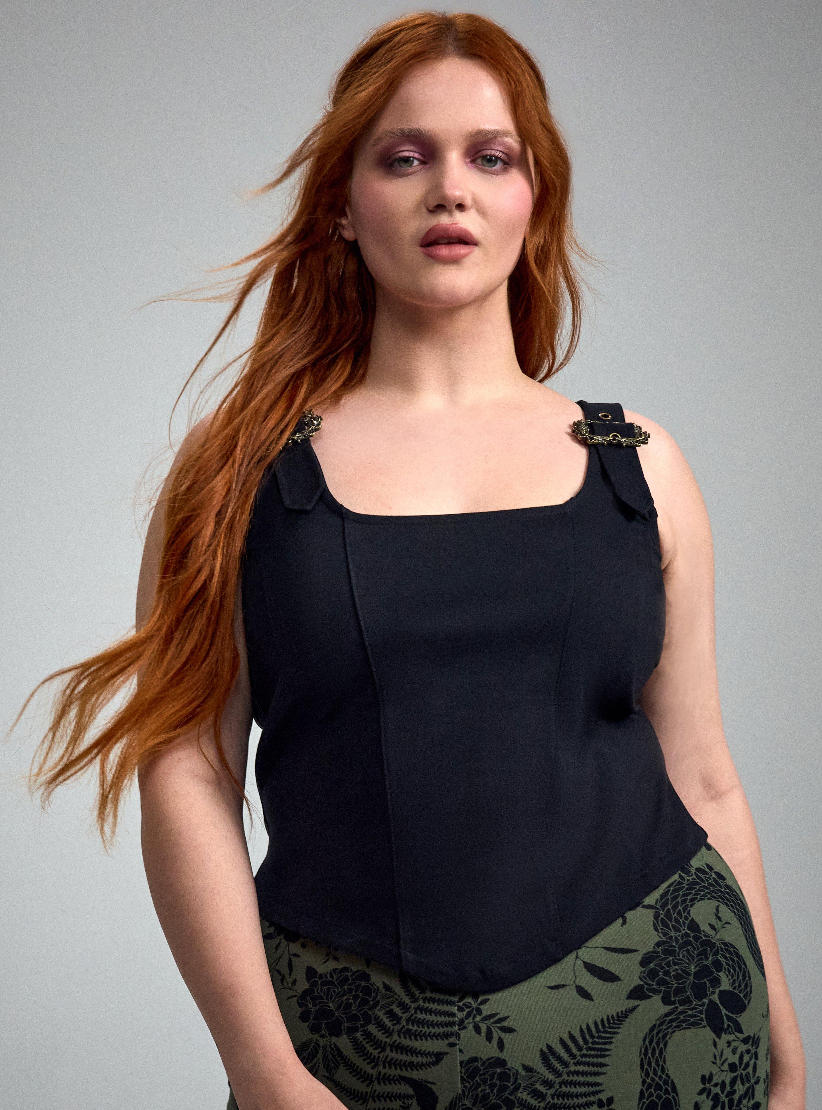 Nightfall Buckle Strap Corset Top, DEEP BLACK, alternate