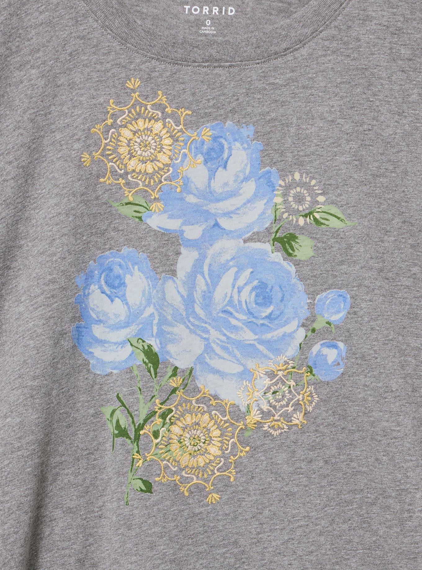 Relaxed Cotton Jersey Dolman Tee, ROSE FLOURISH MD HEATHER GRAY, alternate