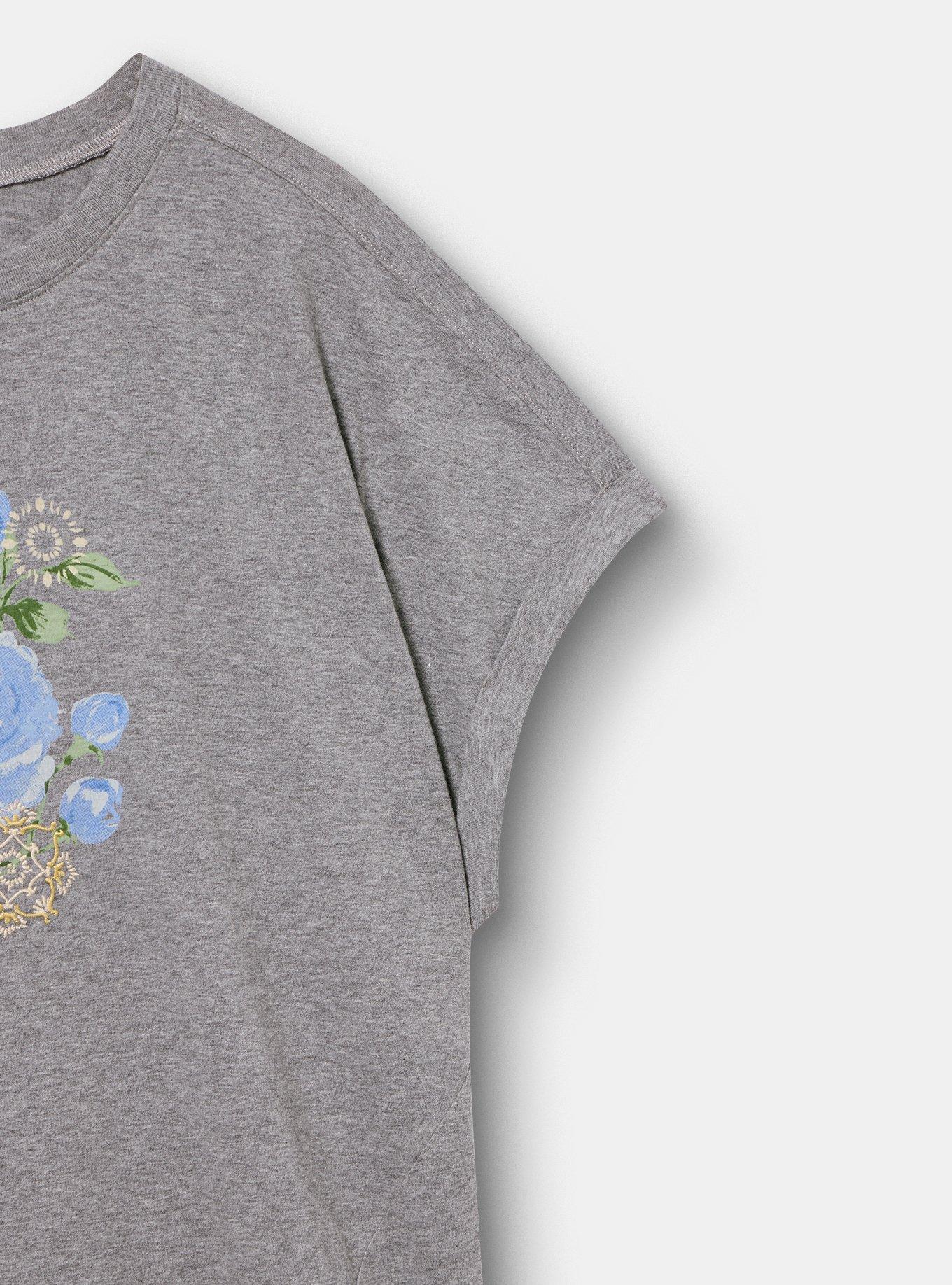 Relaxed Cotton Jersey Dolman Tee, ROSE FLOURISH MD HEATHER GRAY, alternate