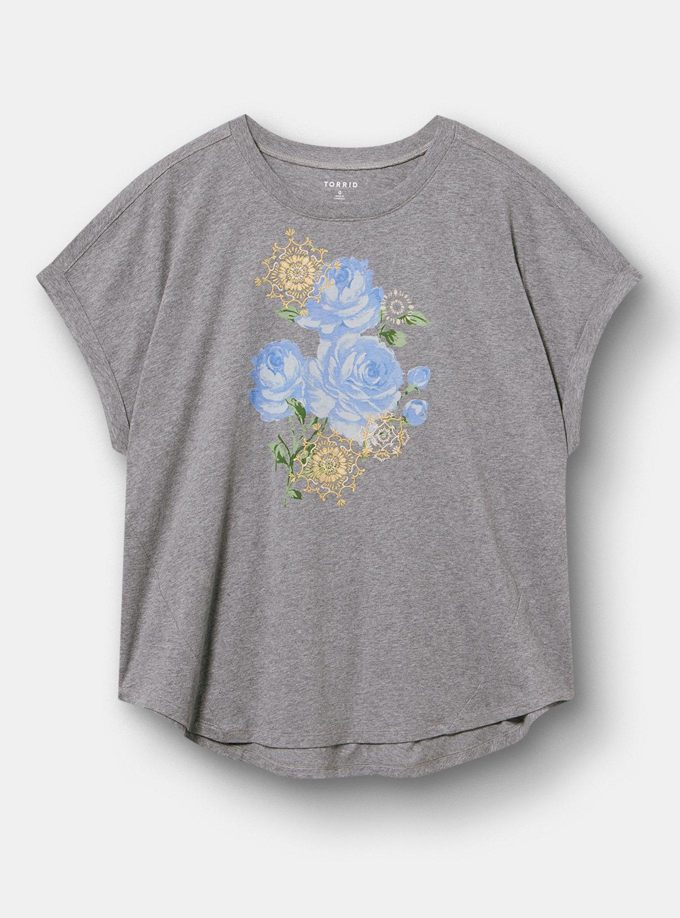 Relaxed Cotton Jersey Dolman Tee, ROSE FLOURISH MD HEATHER GRAY, hi-res