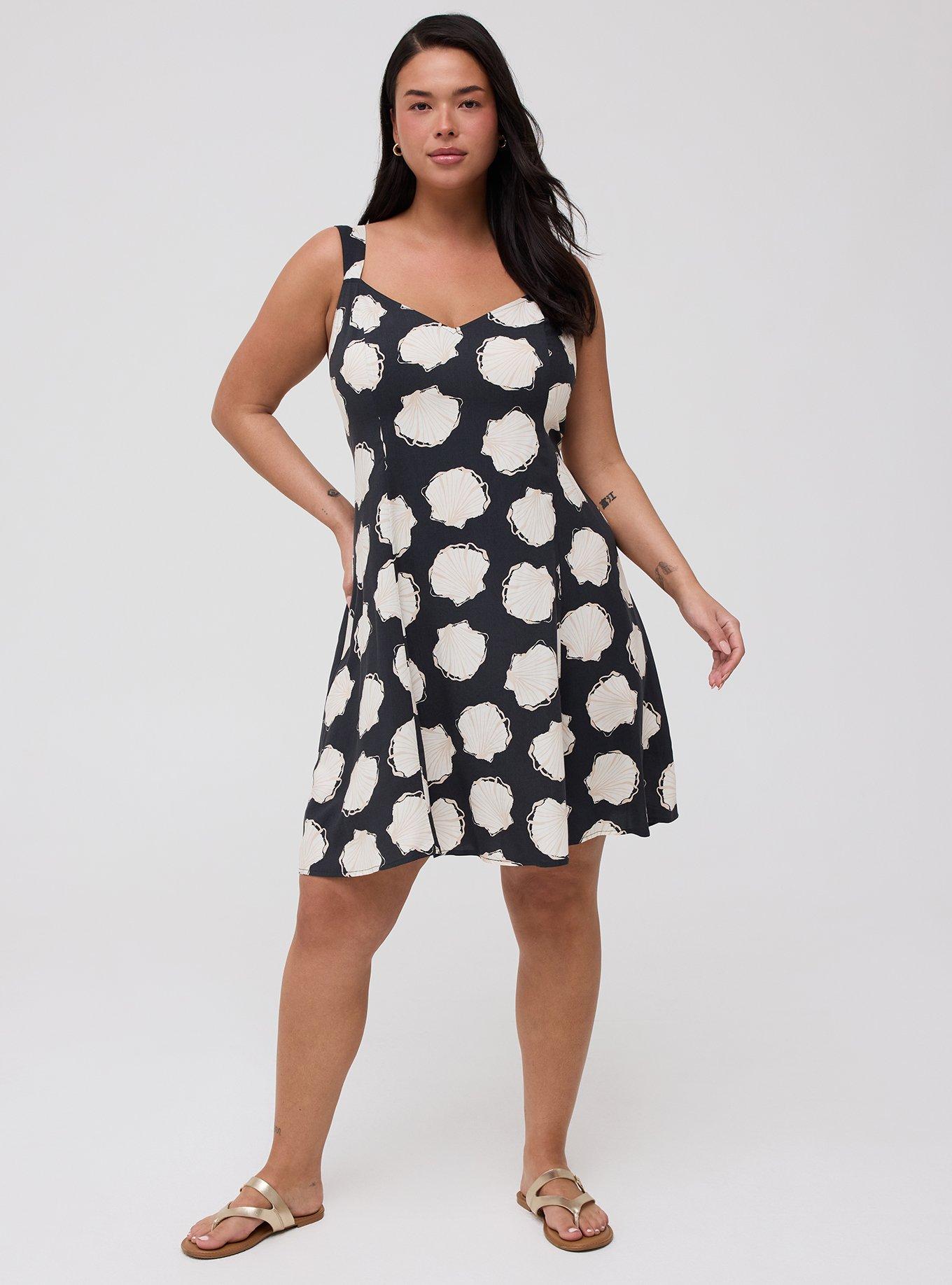 V-Neck Mini Dress, SKETCHED SEASHELLS BLACK, hi-res