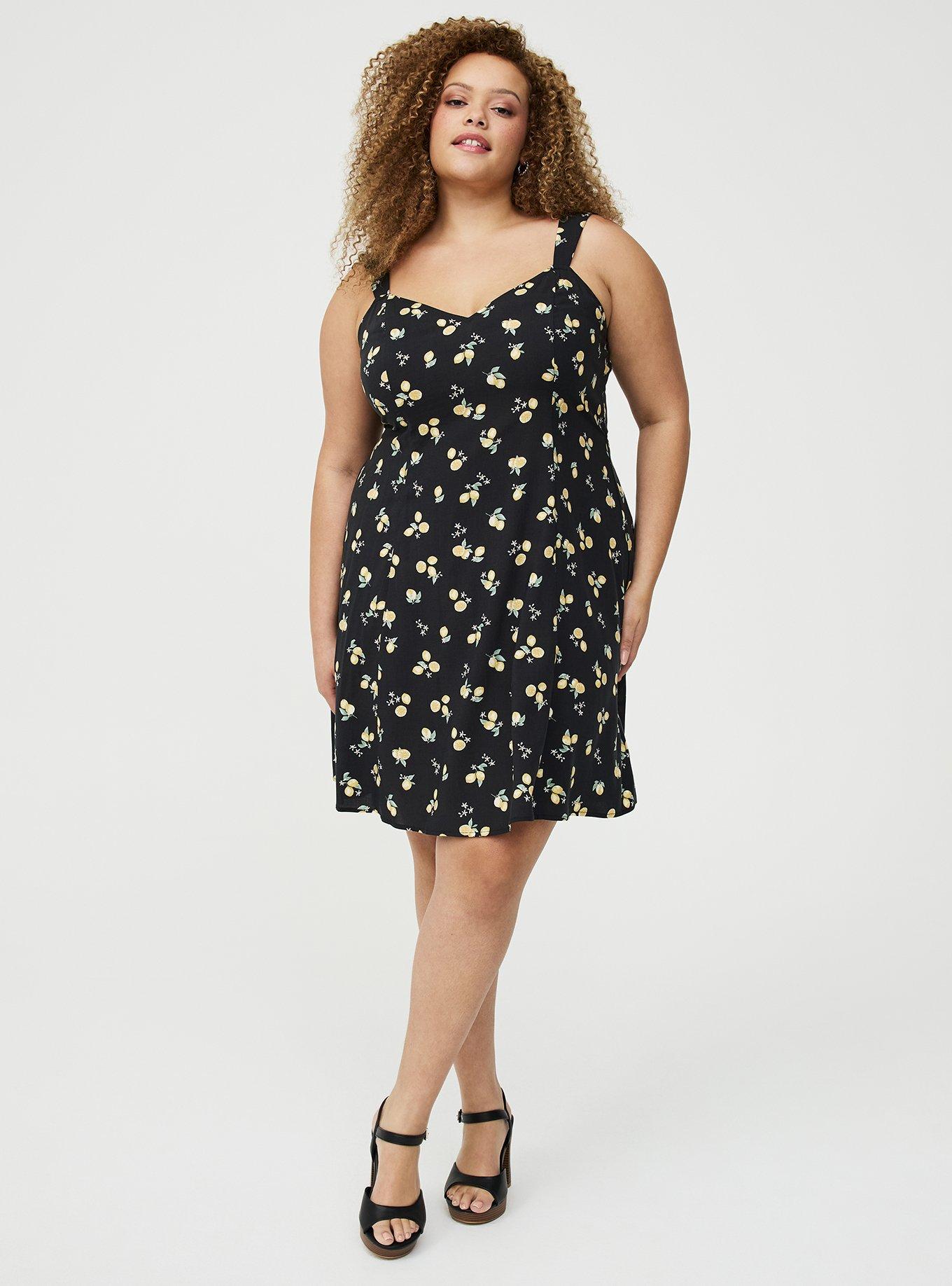V-Neck Mini Dress, LOTTA LEMONS BLACK, hi-res