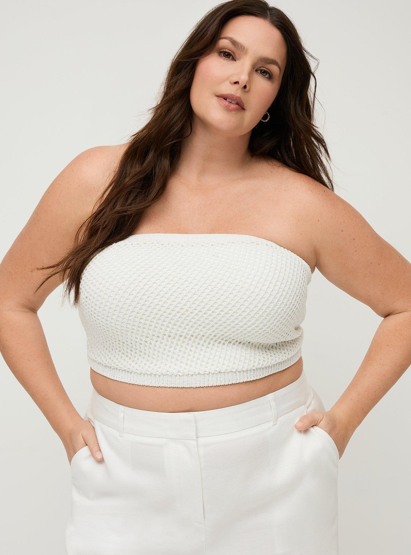 Studio Metallic Open Knit Bandeau Top, SILVER, hi-res