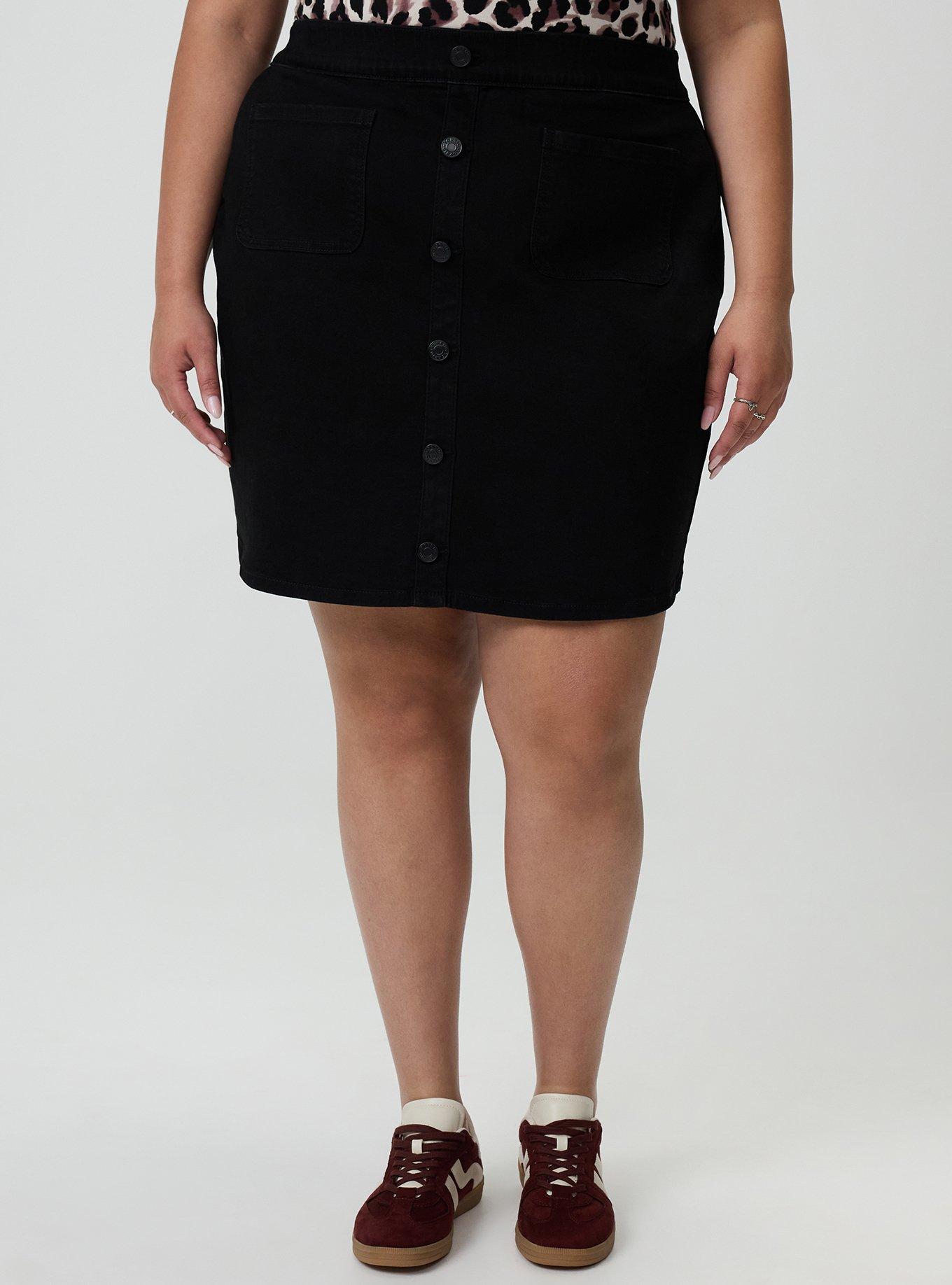 Denim Button Front Mini Skirt, BLACK, alternate