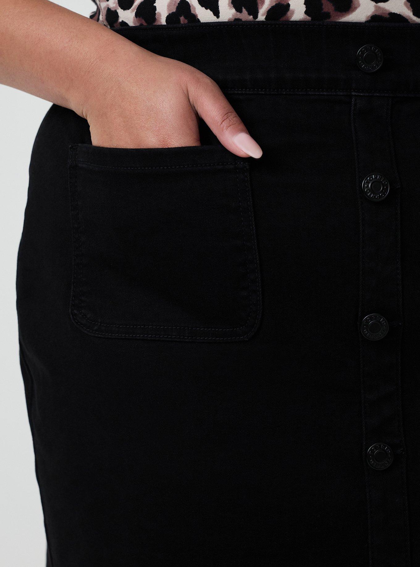 Denim Button Front Mini Skirt, BLACK, alternate
