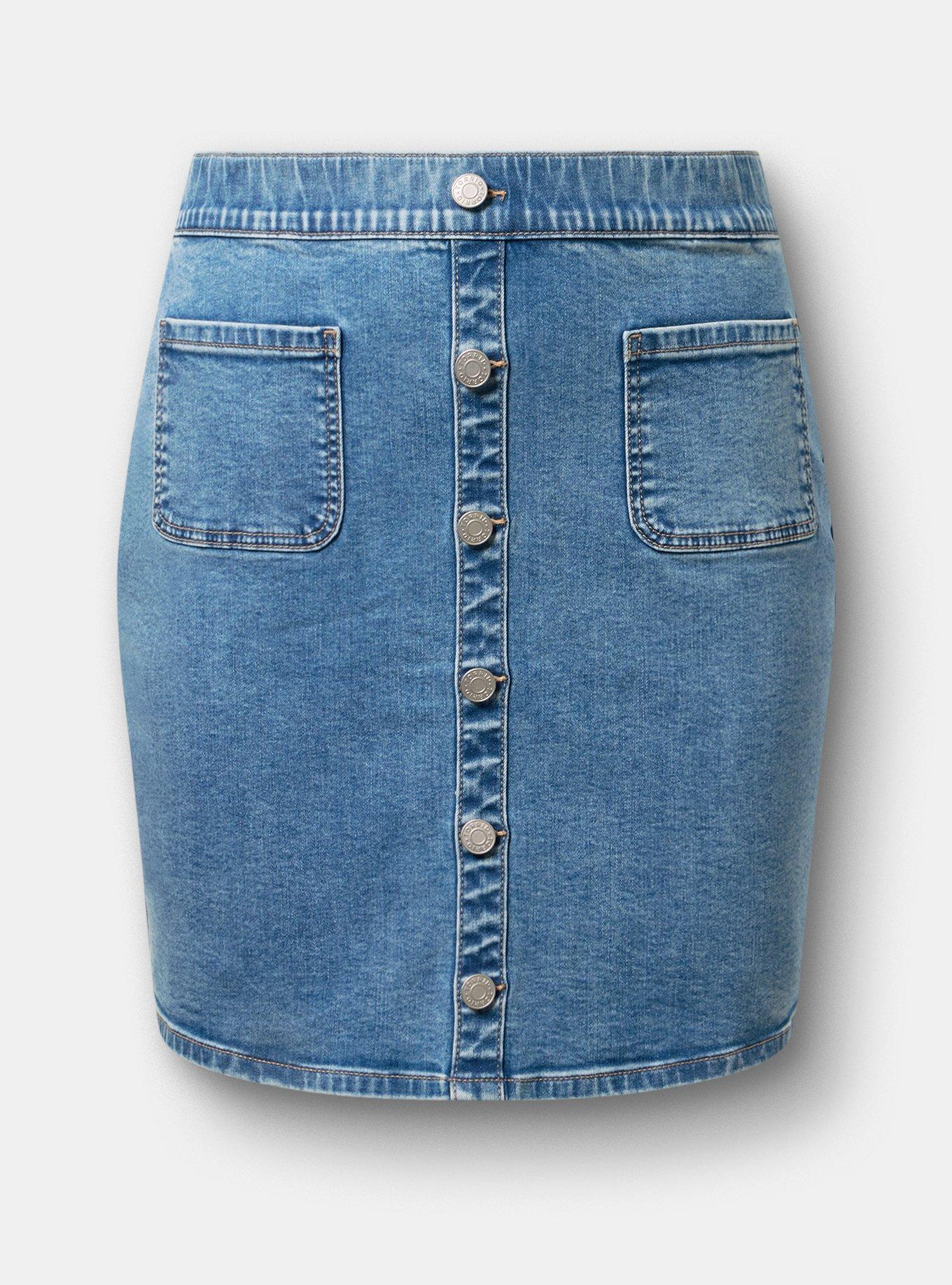 Denim Button Front Mini Skirt, MIDHEAVEN, flat