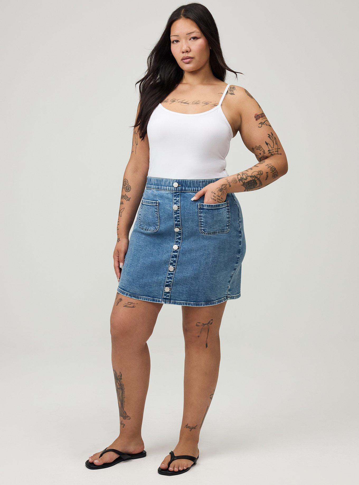 Denim Button Front Mini Skirt, MIDHEAVEN, hi-res