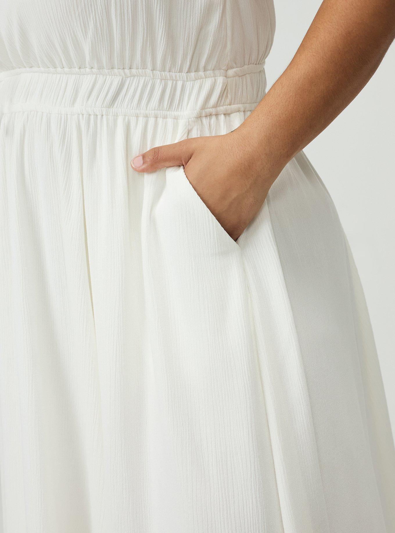 A-Line Crinkle Gauze Midi Dress, BLANC DE BLANC, alternate