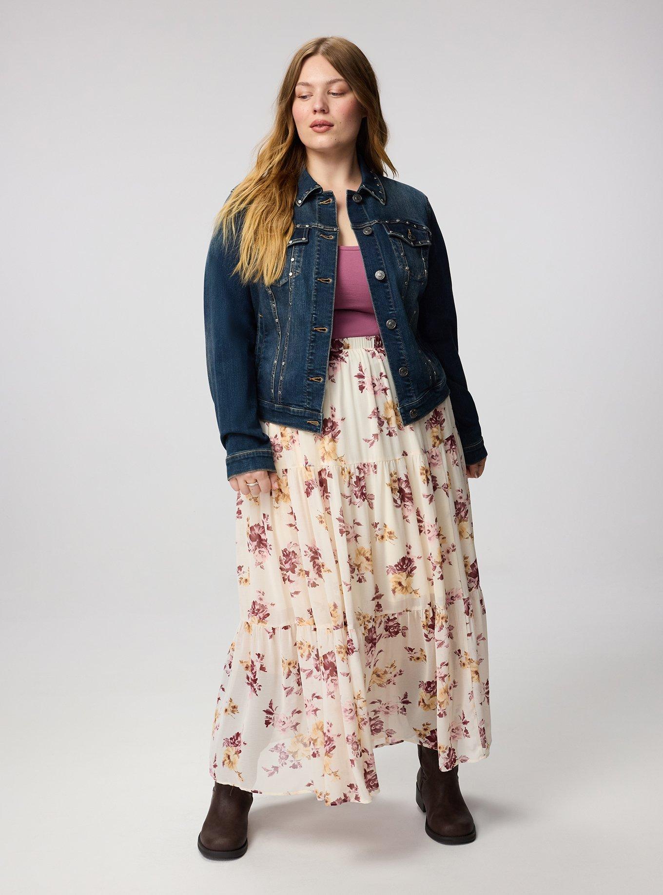 Plus Size Studded Denim Trucker, DARK WASH, alternate