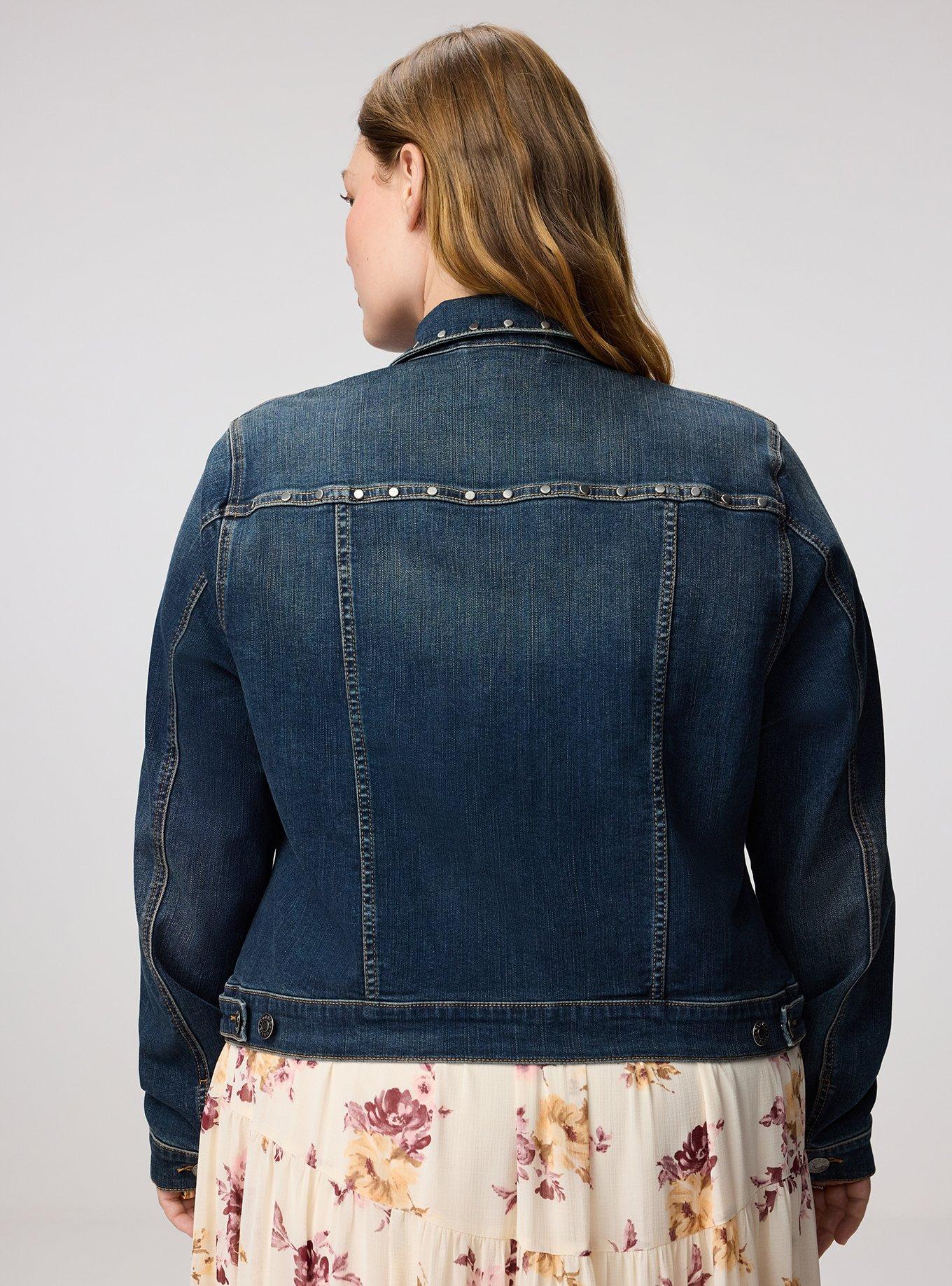 Plus Size Studded Denim Trucker, DARK WASH, alternate