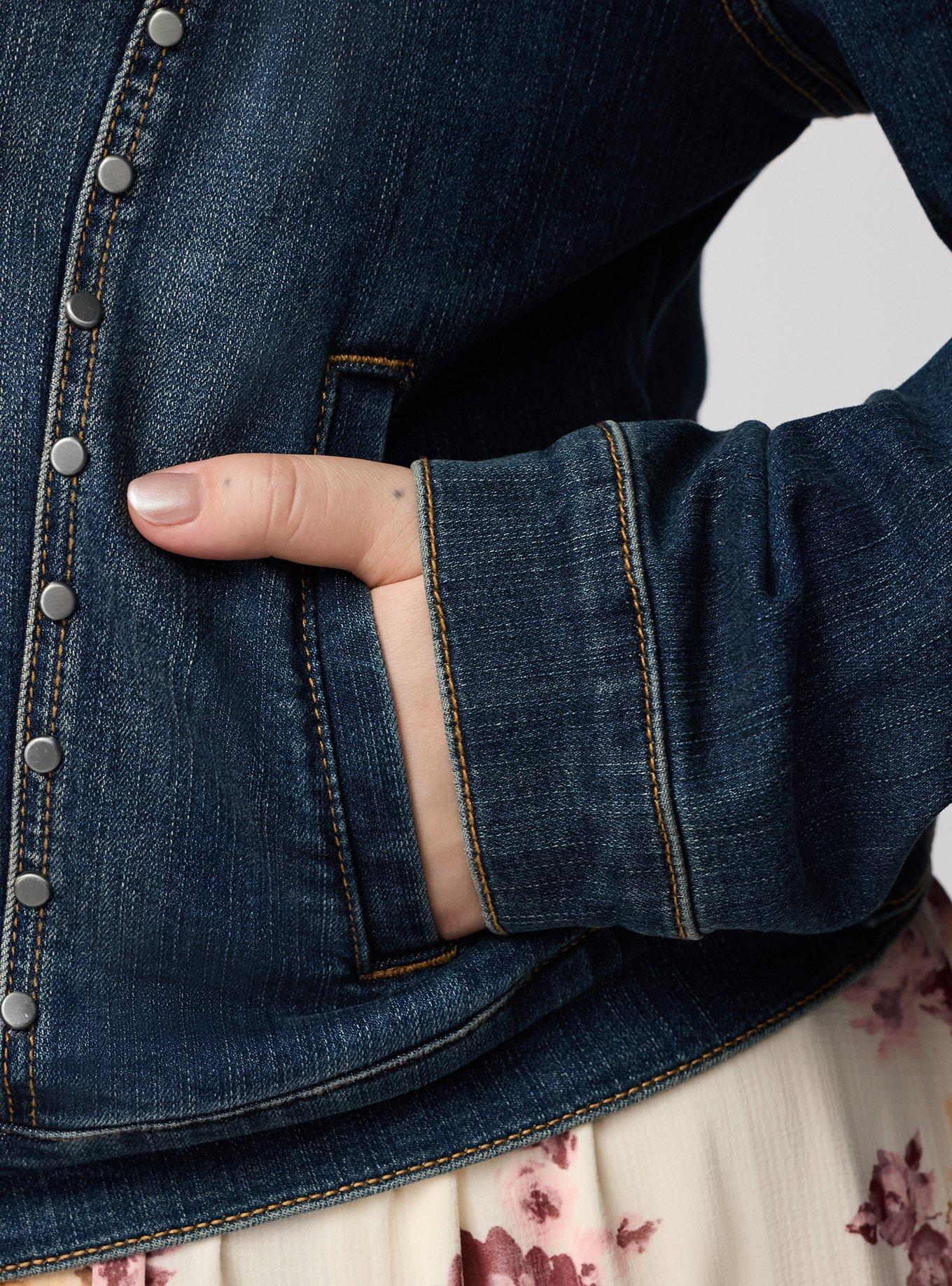 Plus Size Studded Denim Trucker, DARK WASH, alternate