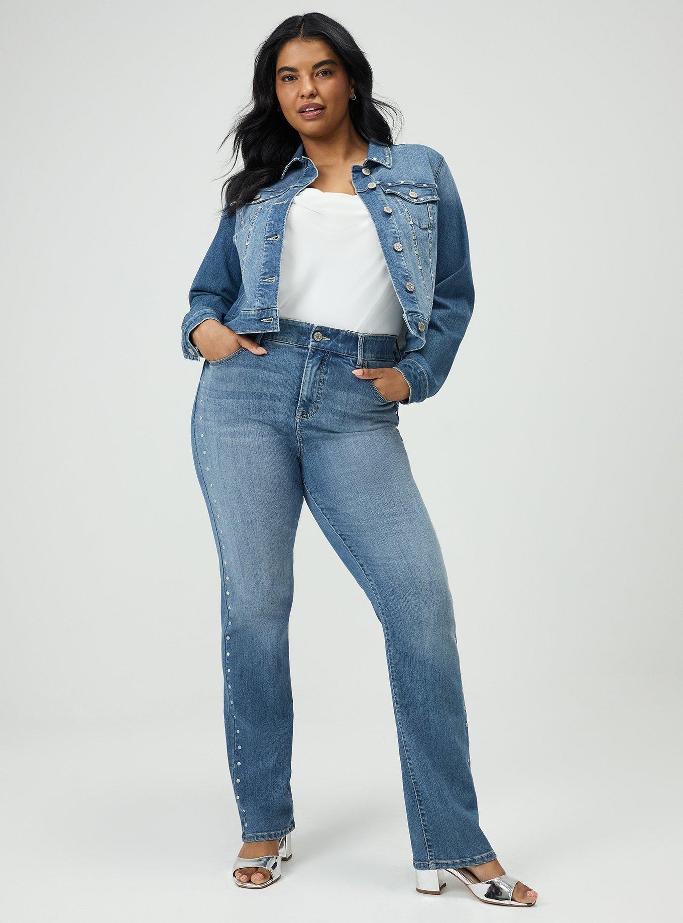 Plus Size Studded Denim Trucker, CORDOBA, alternate