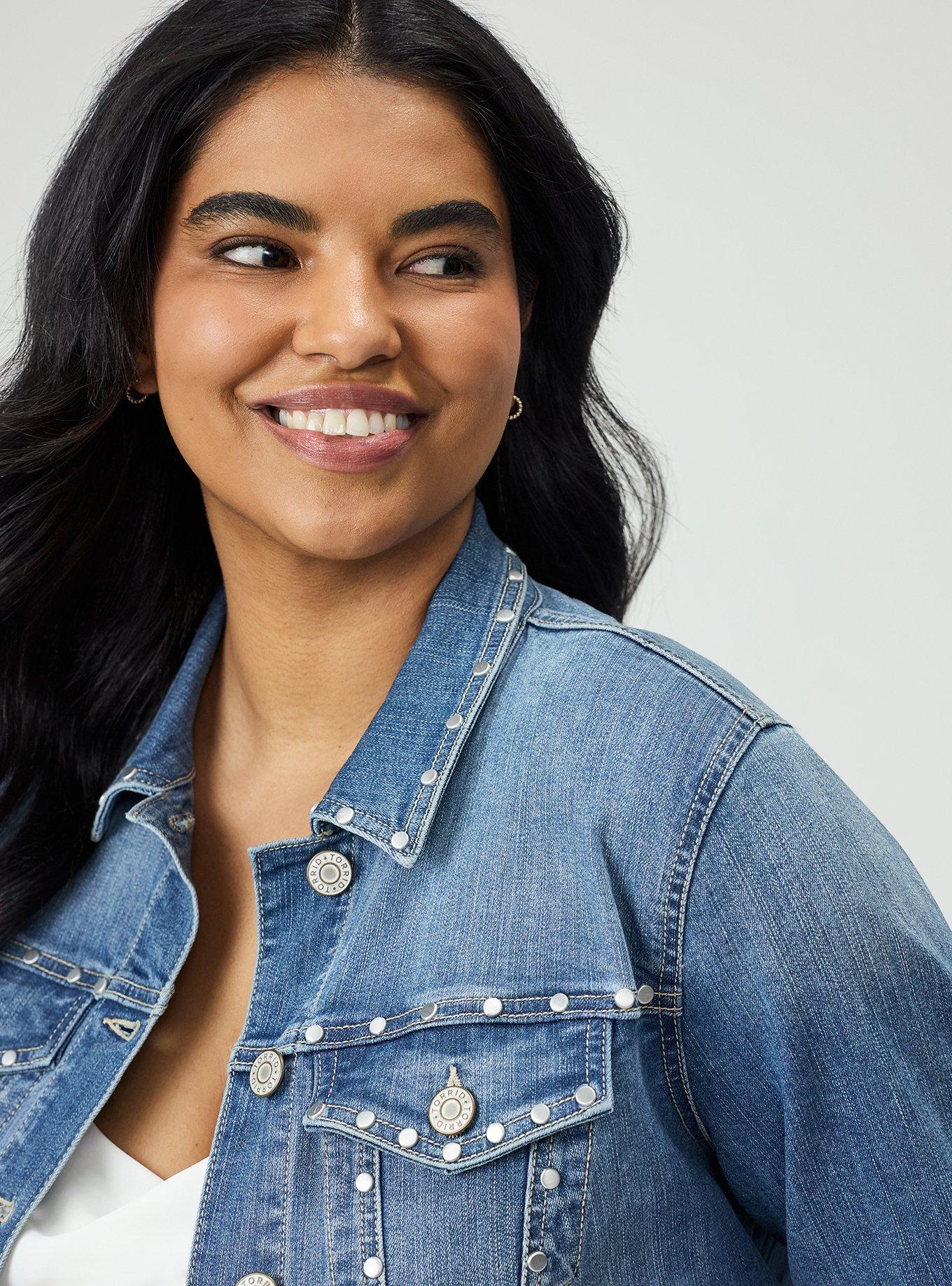 Plus Size Studded Denim Trucker, CORDOBA, alternate