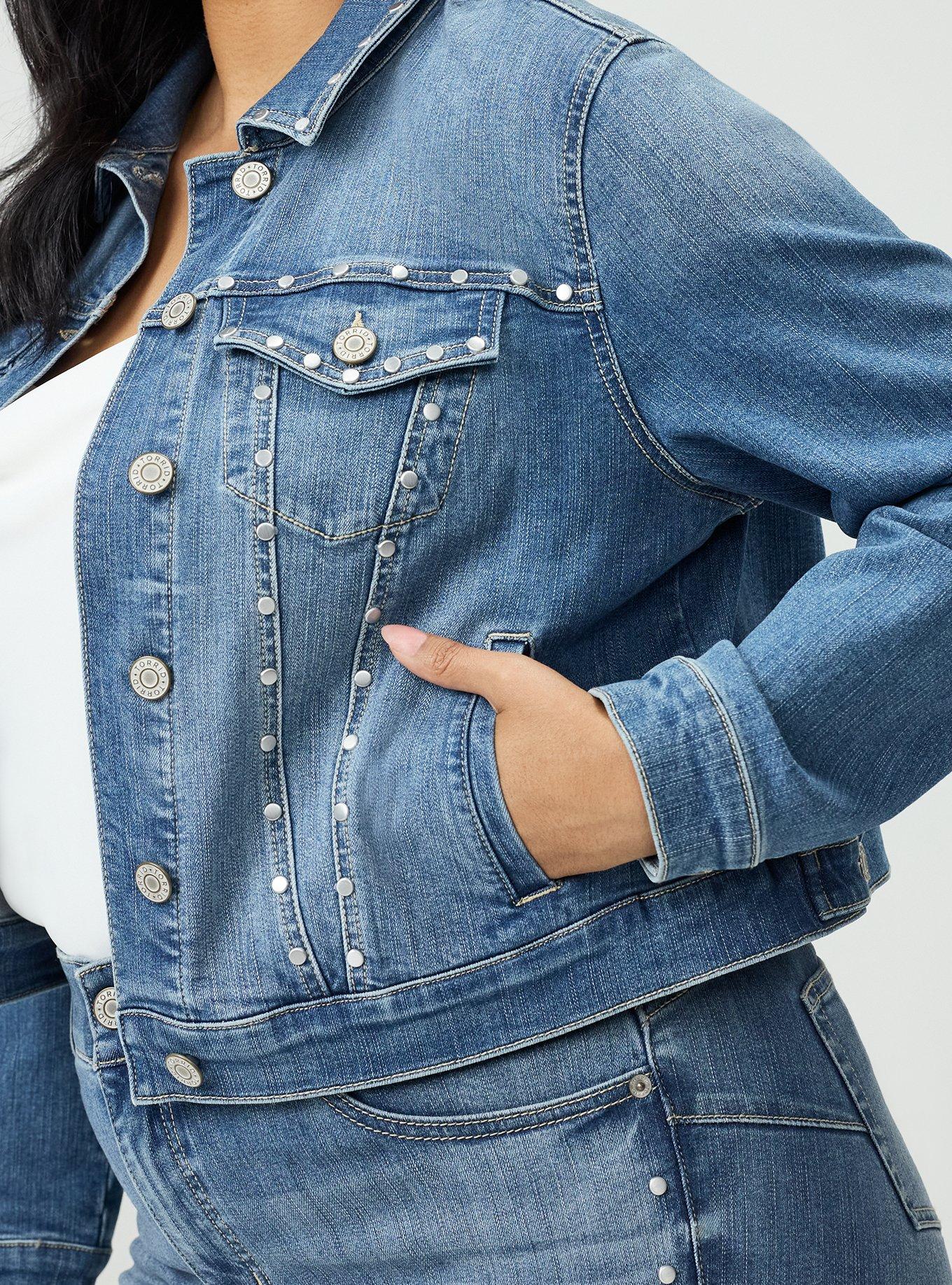 Plus Size Studded Denim Trucker, CORDOBA, alternate