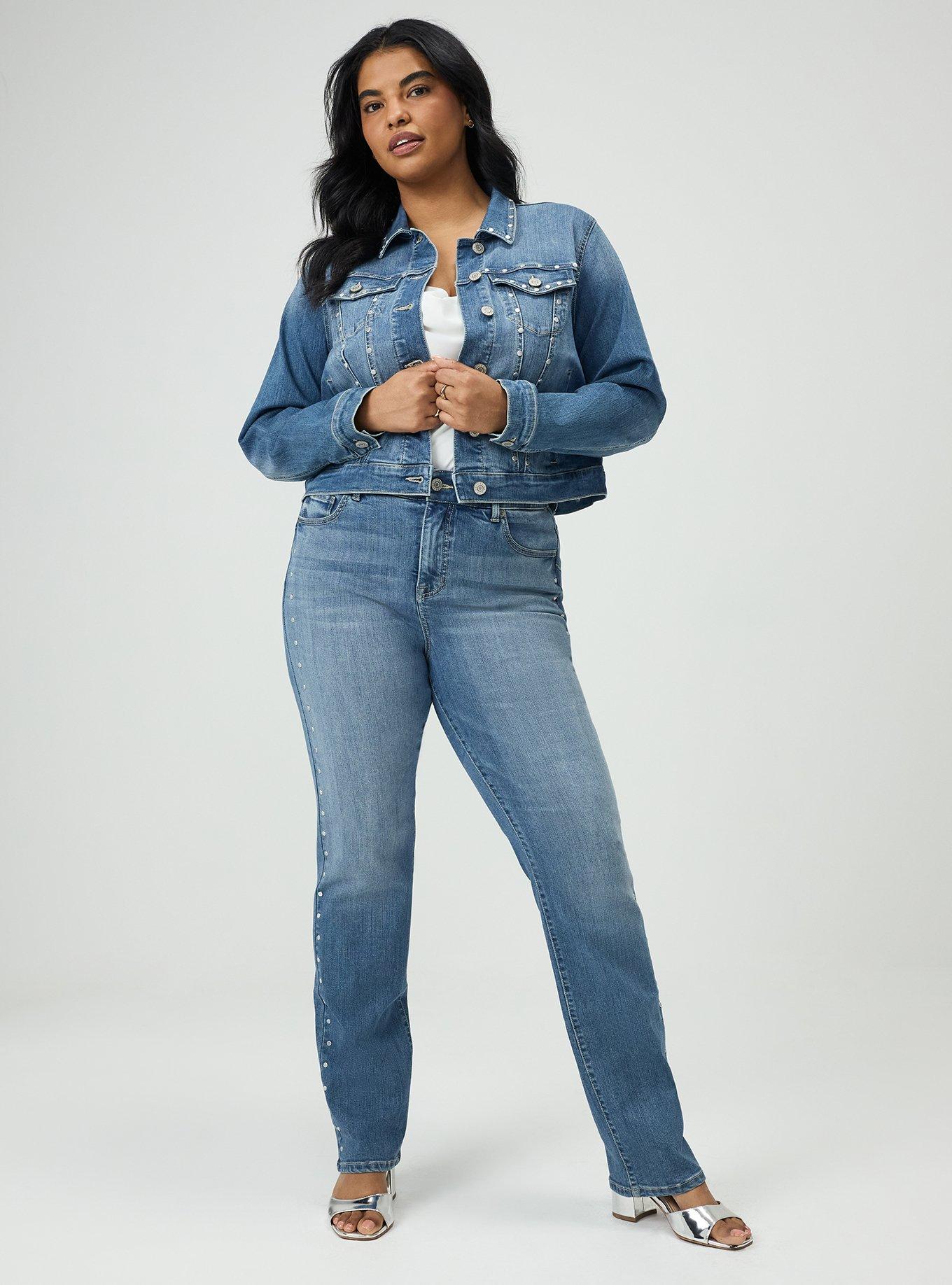 Plus Size Studded Denim Trucker, CORDOBA, alternate