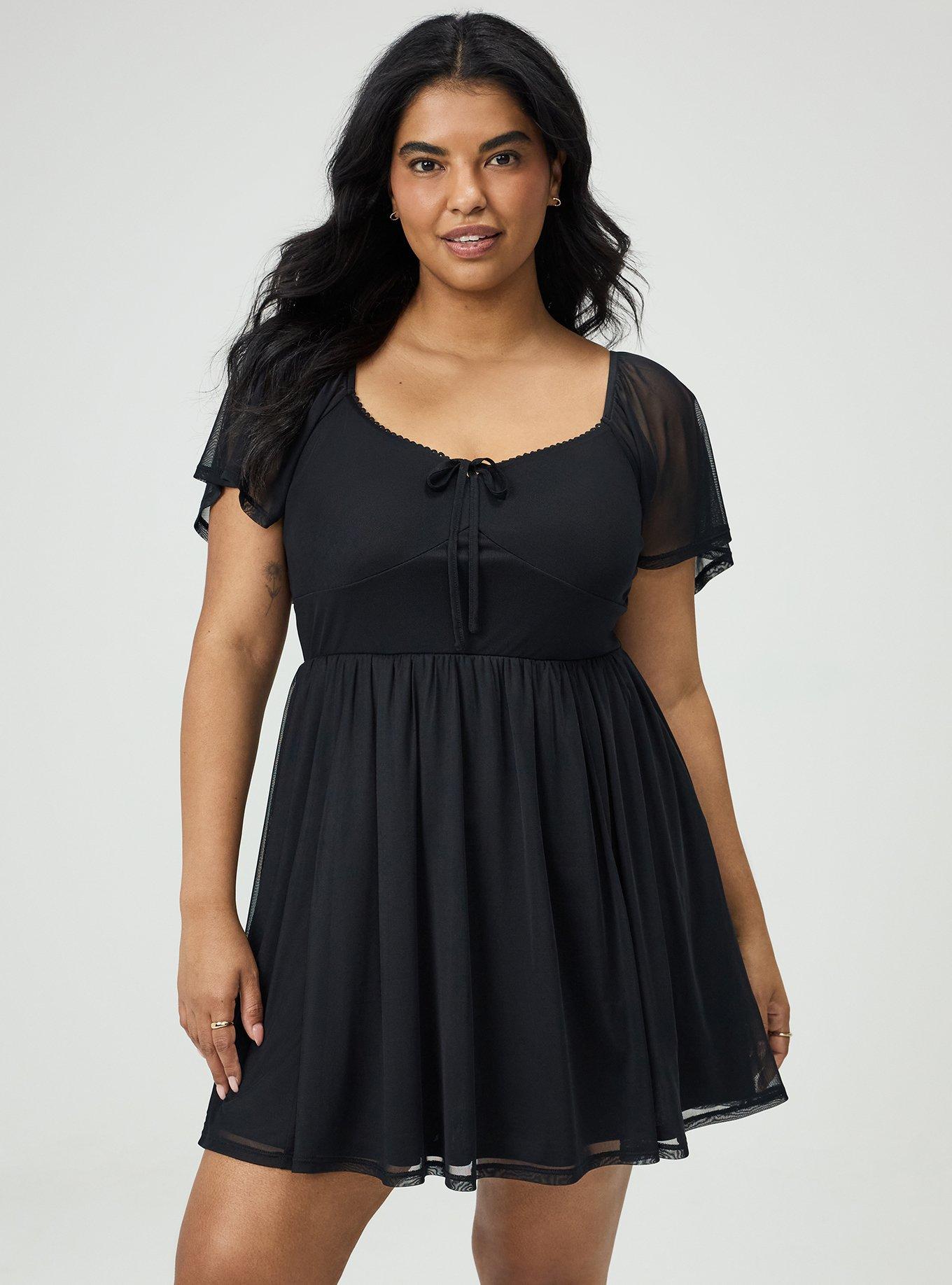 Flutter Sleeve Mesh Mini Dress, DEEP BLACK, alternate