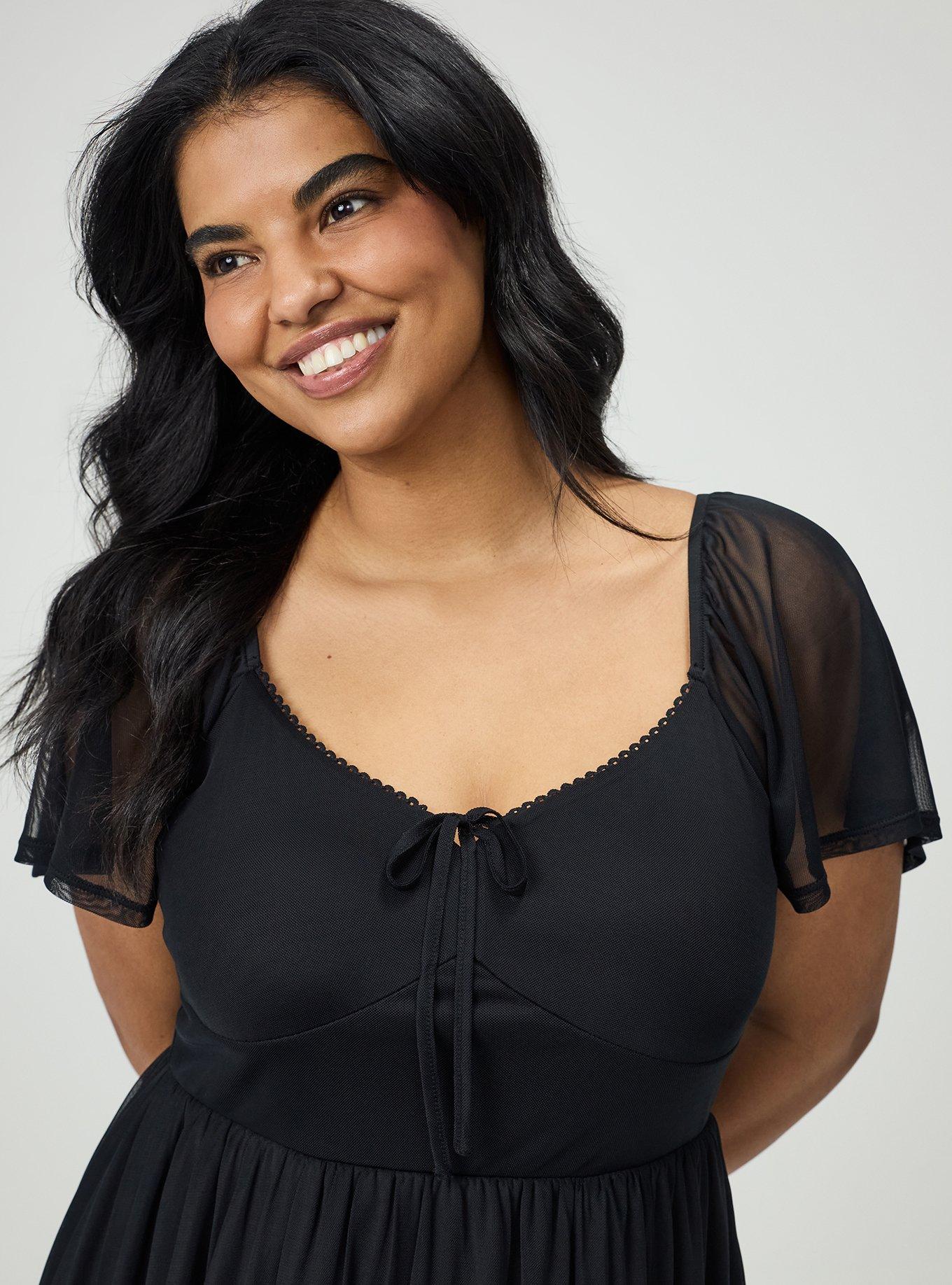 Flutter Sleeve Mesh Mini Dress, DEEP BLACK, alternate