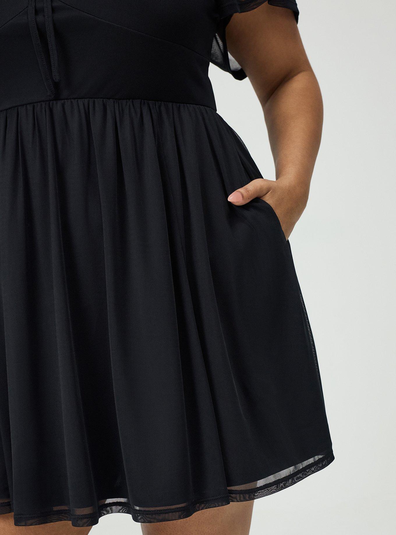 Flutter Sleeve Mesh Mini Dress, DEEP BLACK, alternate