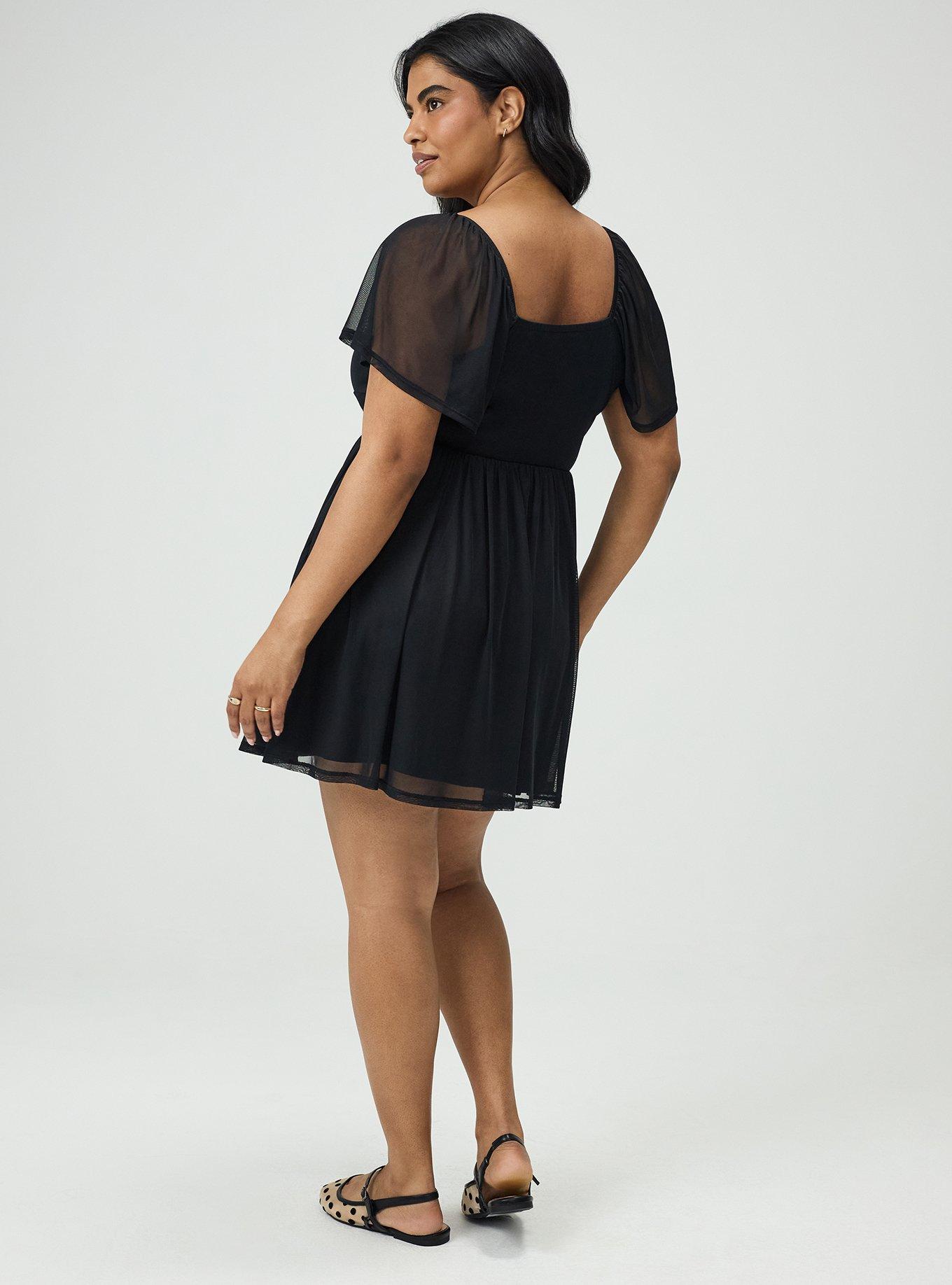 Flutter Sleeve Mesh Mini Dress, DEEP BLACK, alternate