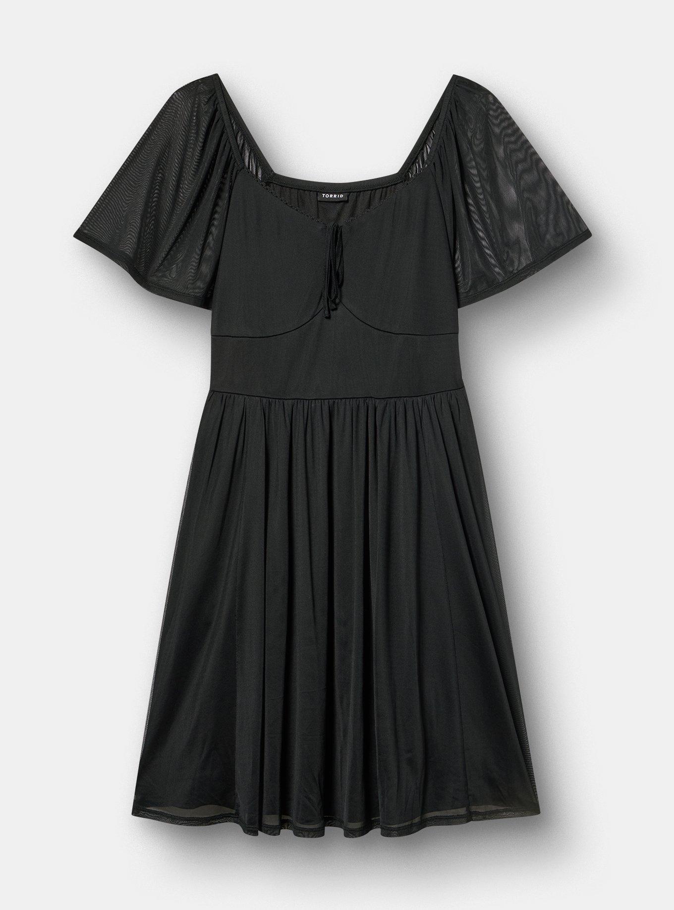 Flutter Sleeve Mesh Mini Dress, DEEP BLACK, hi-res